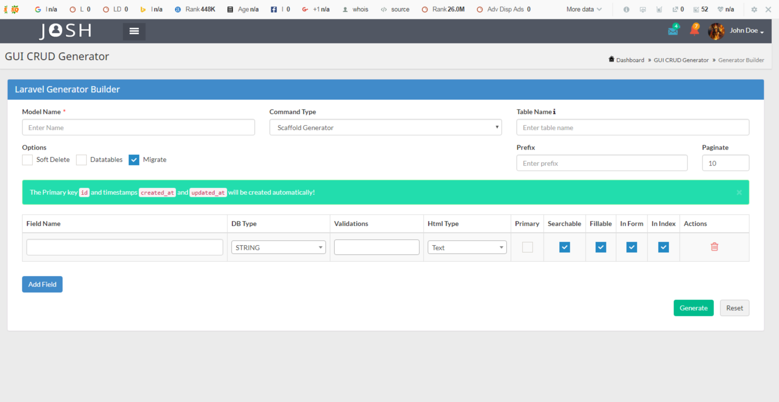 Laravel 5.5 CRUD UI Admin Template - JOSH by Alia Khan