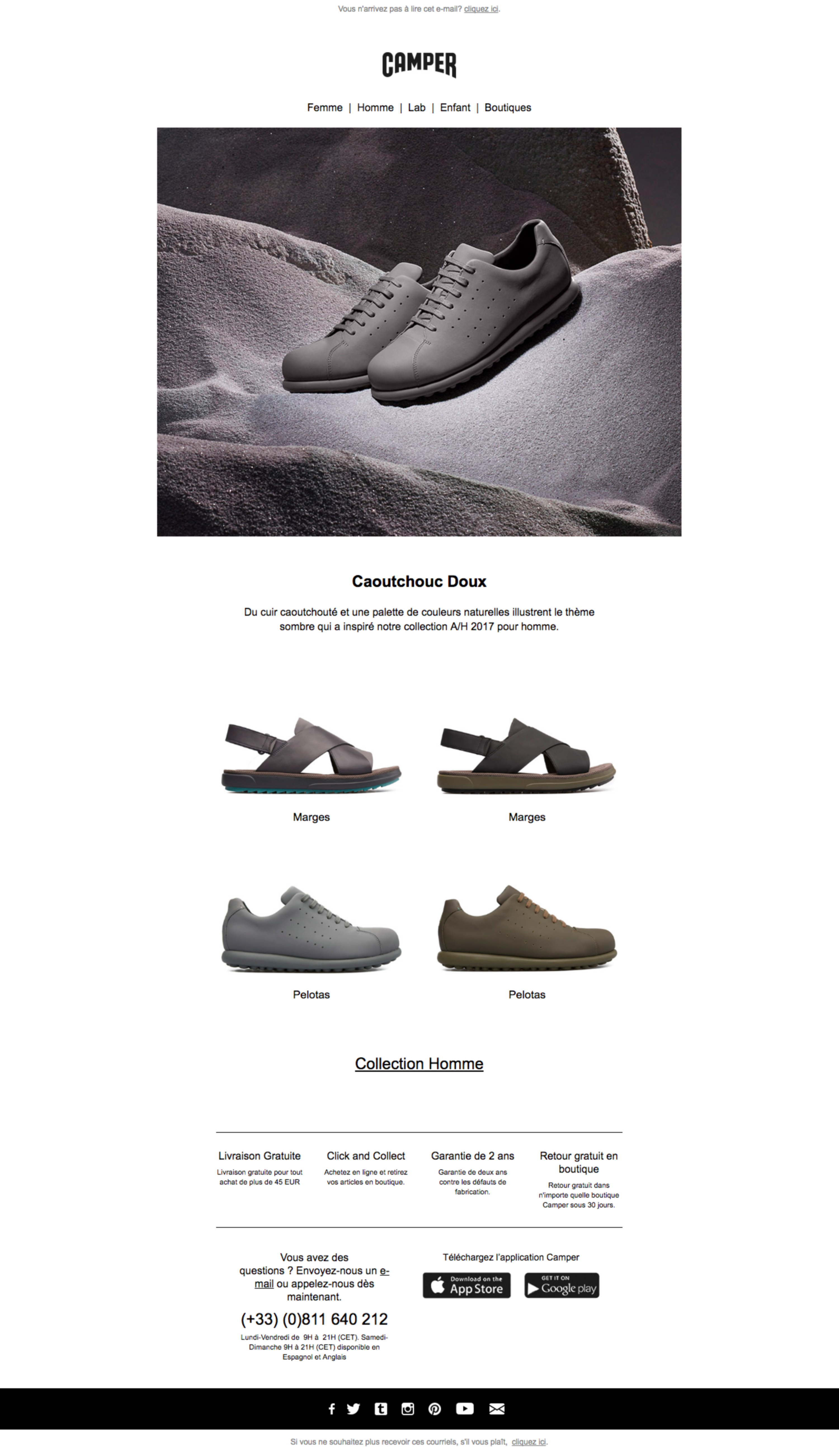 CAMPER : creation/revision of copy for the newsletters of Camper France by Jean-François Adjabahoué