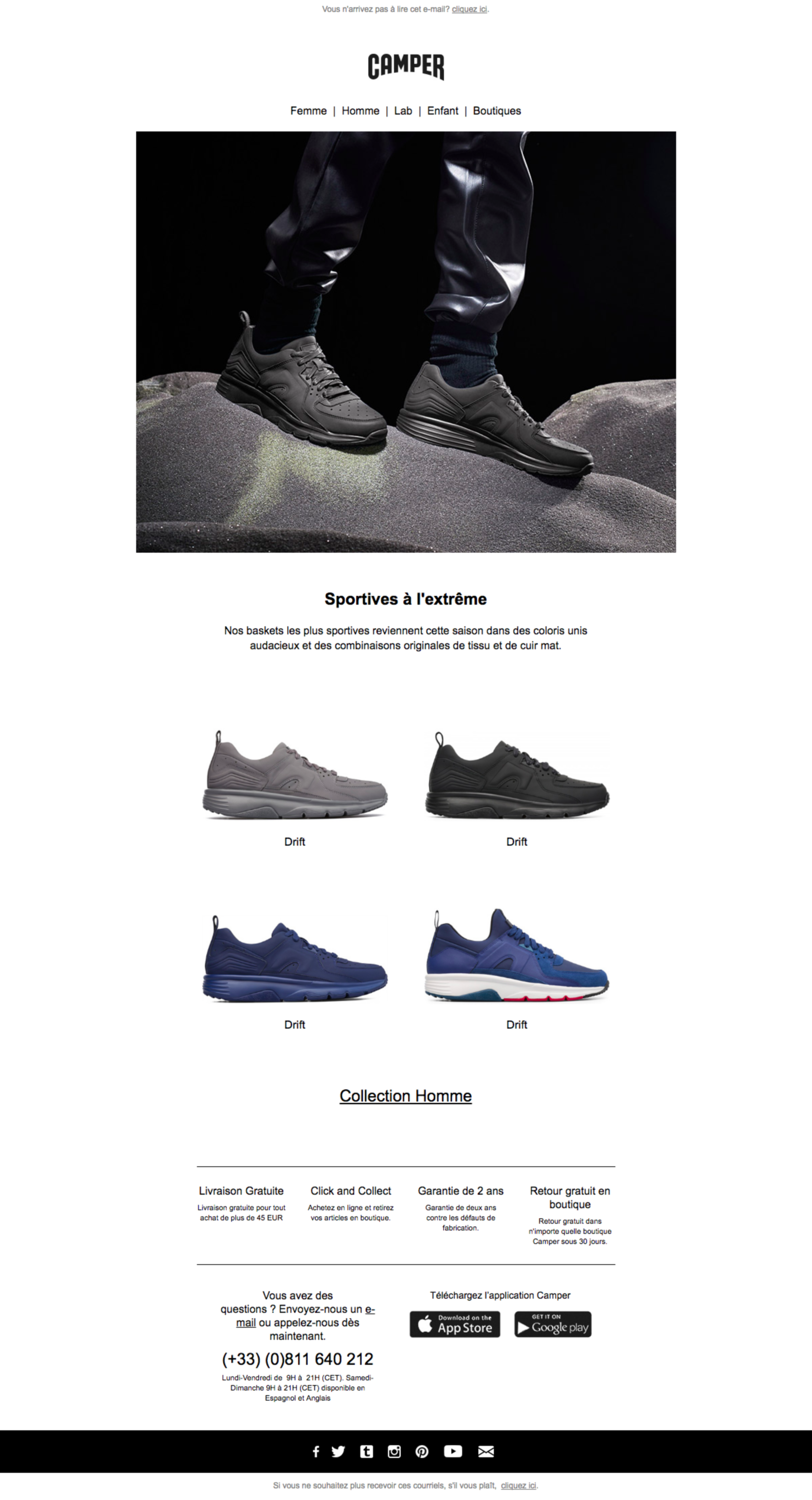 CAMPER : creation/revision of copy for the newsletters of Camper France by Jean-François Adjabahoué