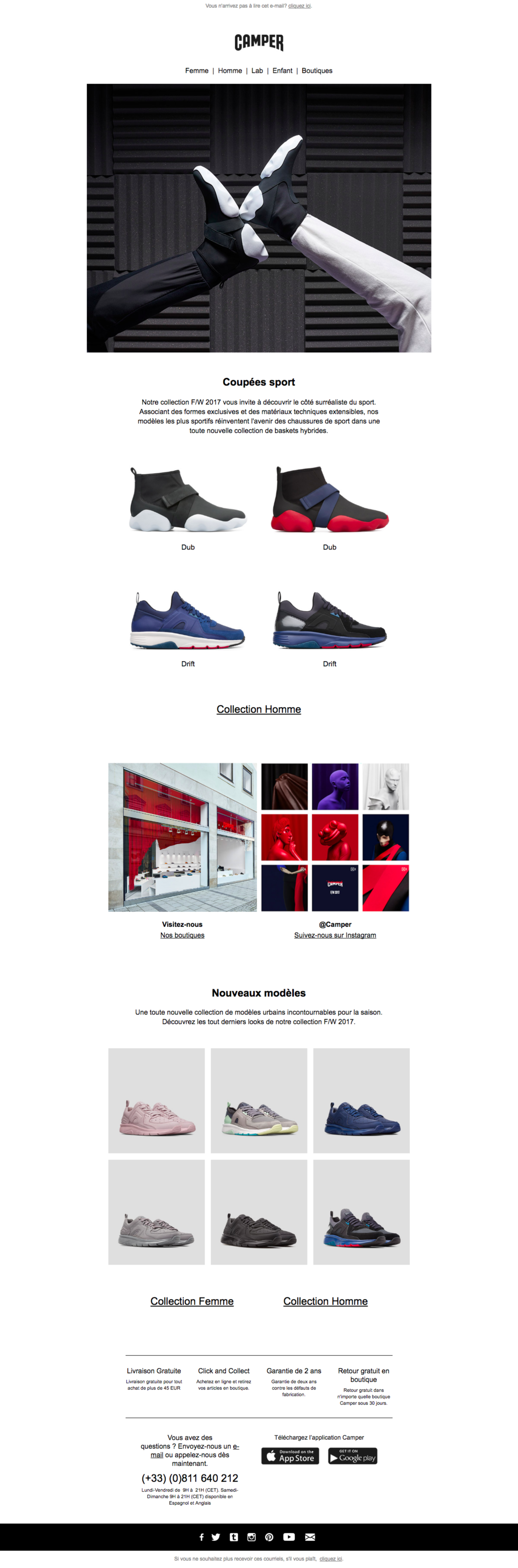 CAMPER : creation/revision of copy for the newsletters of Camper France by Jean-François Adjabahoué