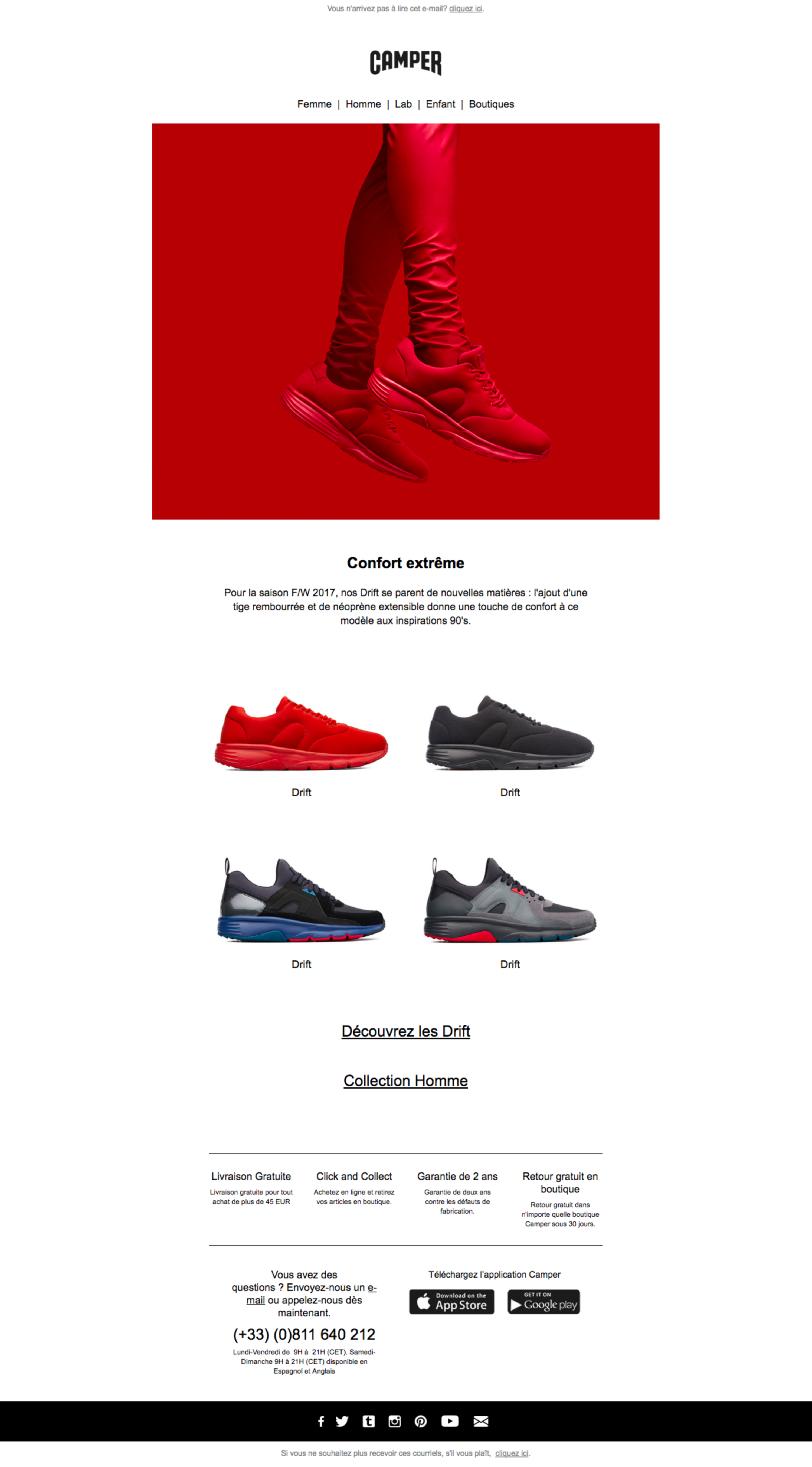 CAMPER : creation/revision of copy for the newsletters of Camper France by Jean-François Adjabahoué