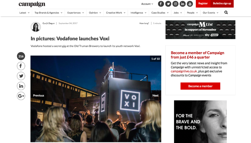 VOXI by Vodafone Launch | Coverage in Campaign by Brea Carter