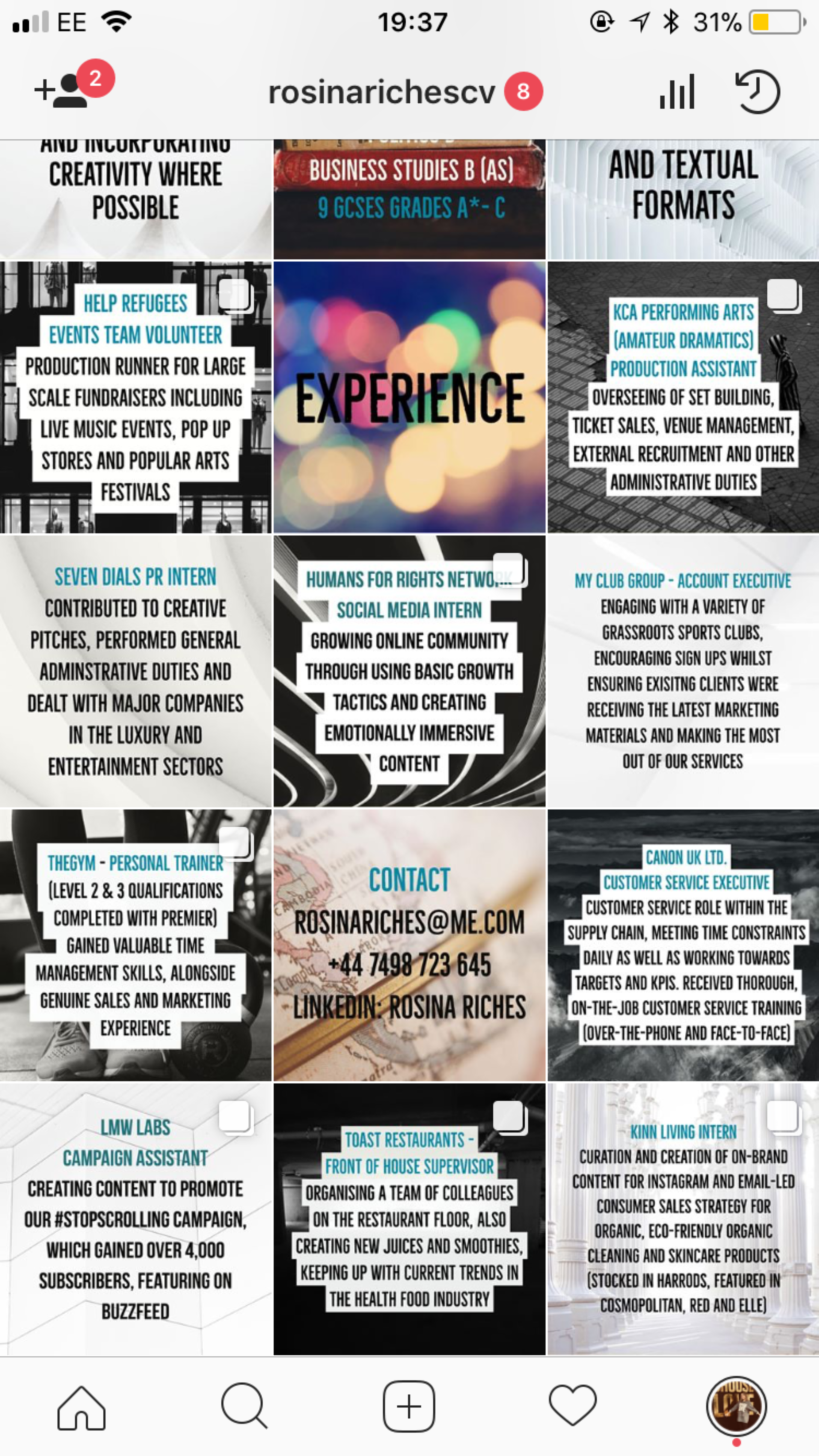 CREATIVE CV by Rosina Riches
