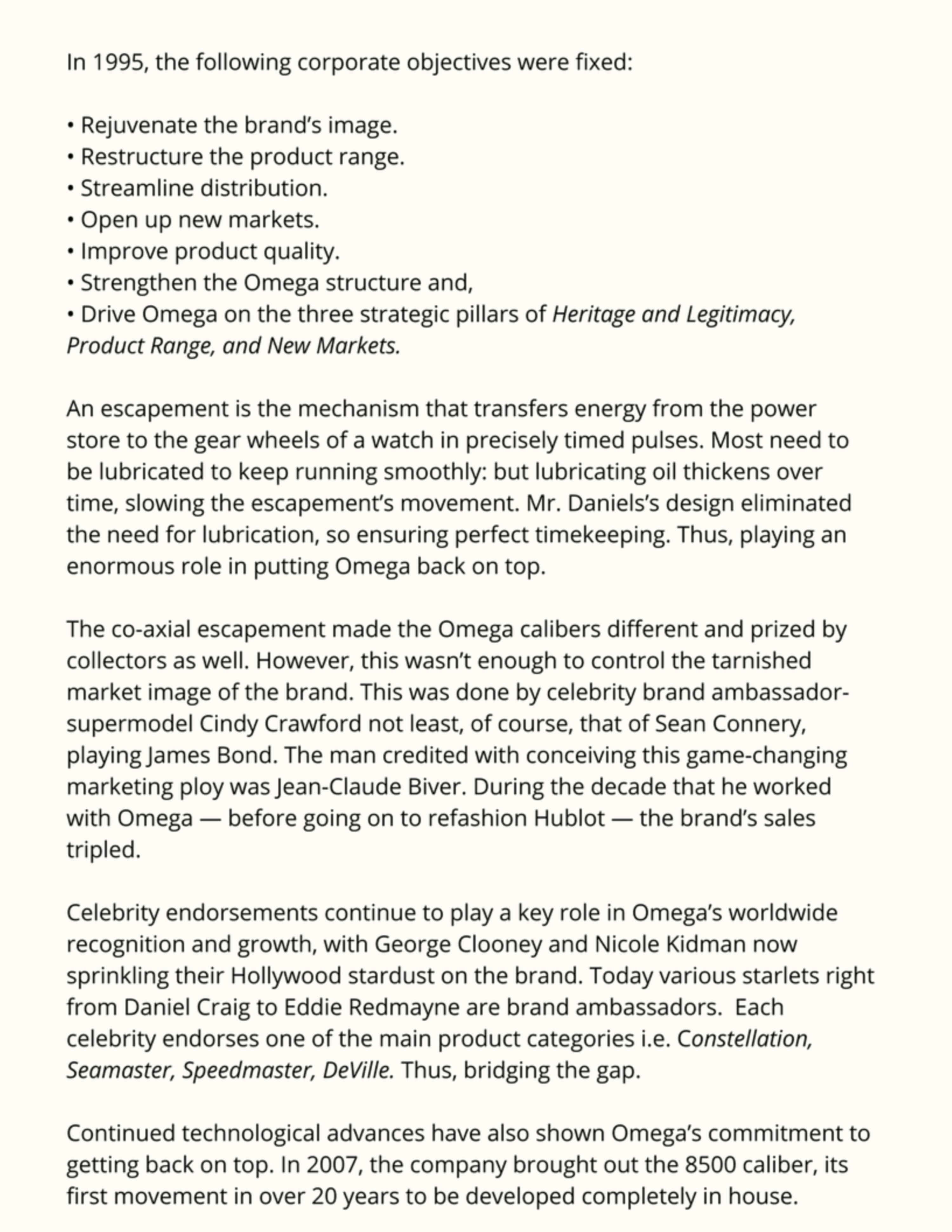 A chronicle of Omega's journey to reconstructing and relaunching their brand by Esha Singh