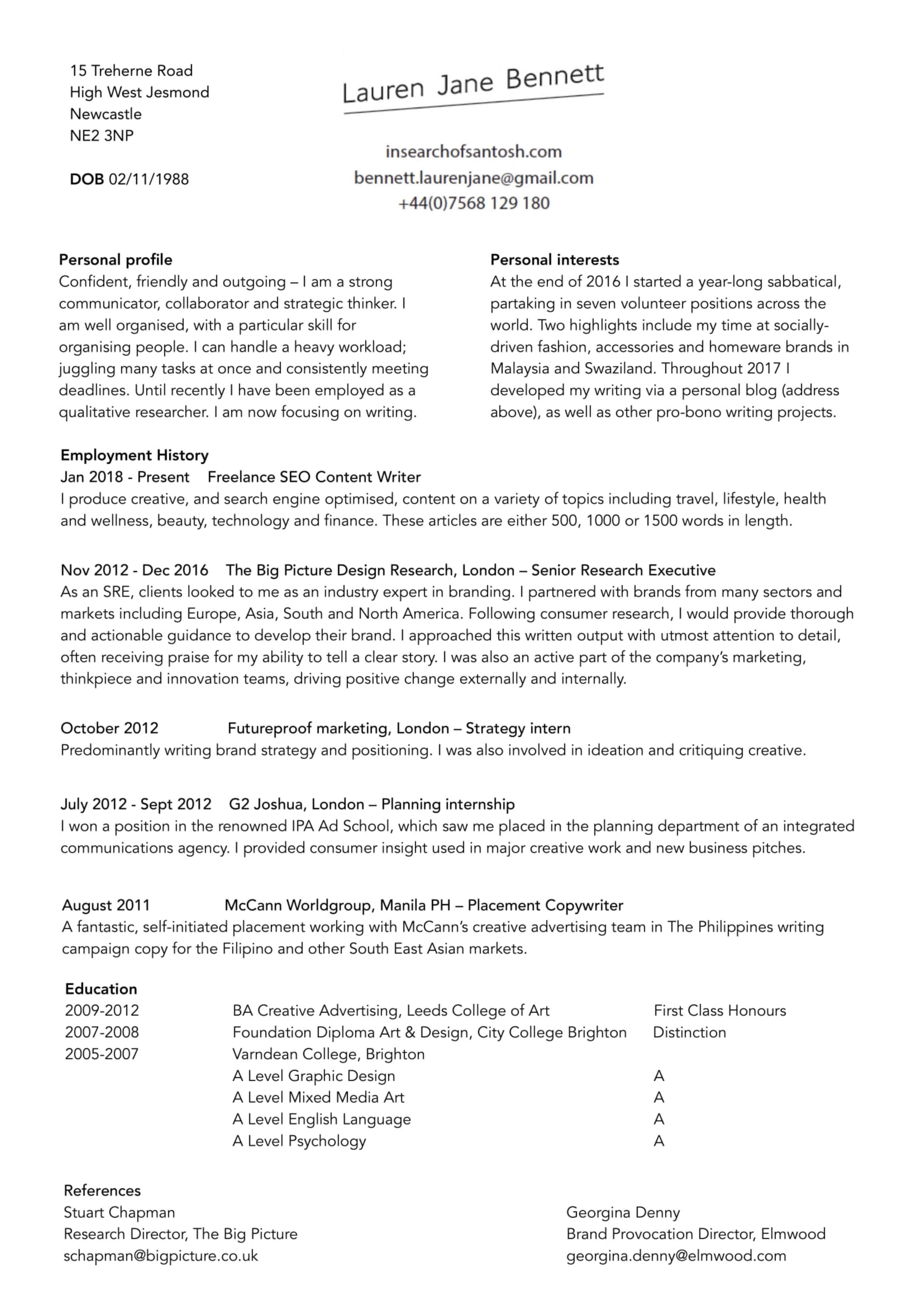 CV by Lauren Bennett