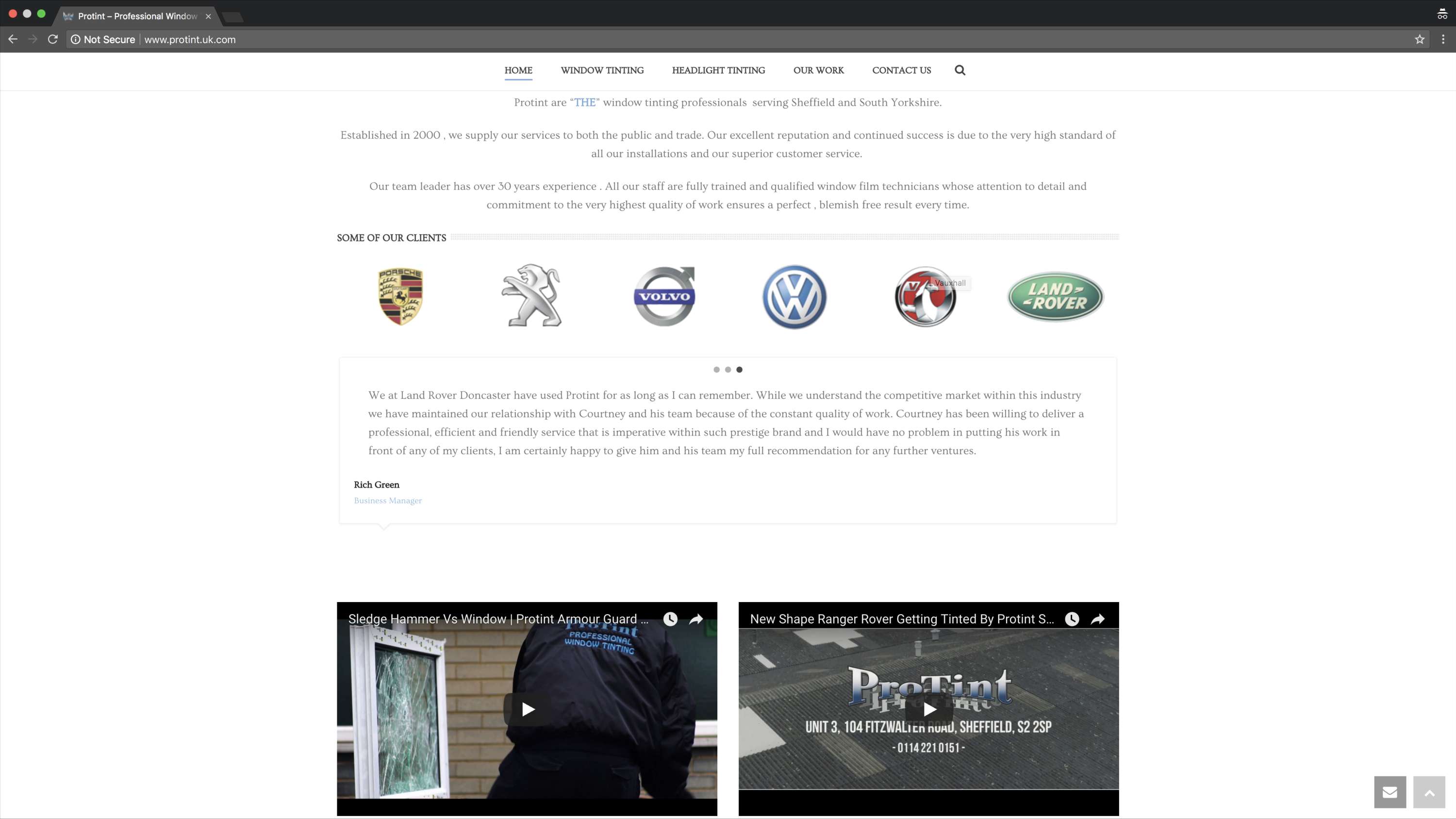 ProTint Window Tinting Sheffield Website by Terence Campbell
