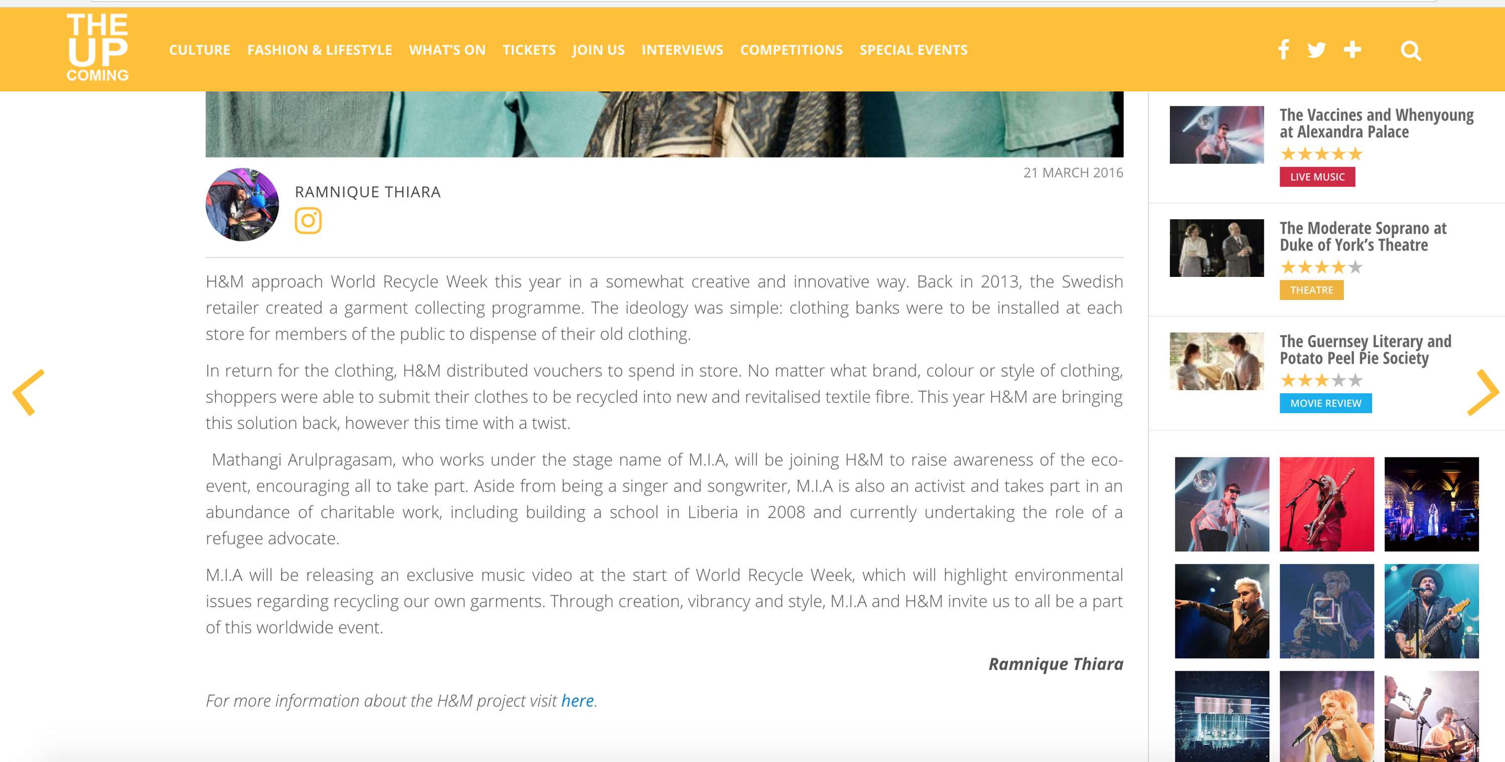 H&M collaborates with M.I.A for World Recycle Week by Ramnique Thiara
