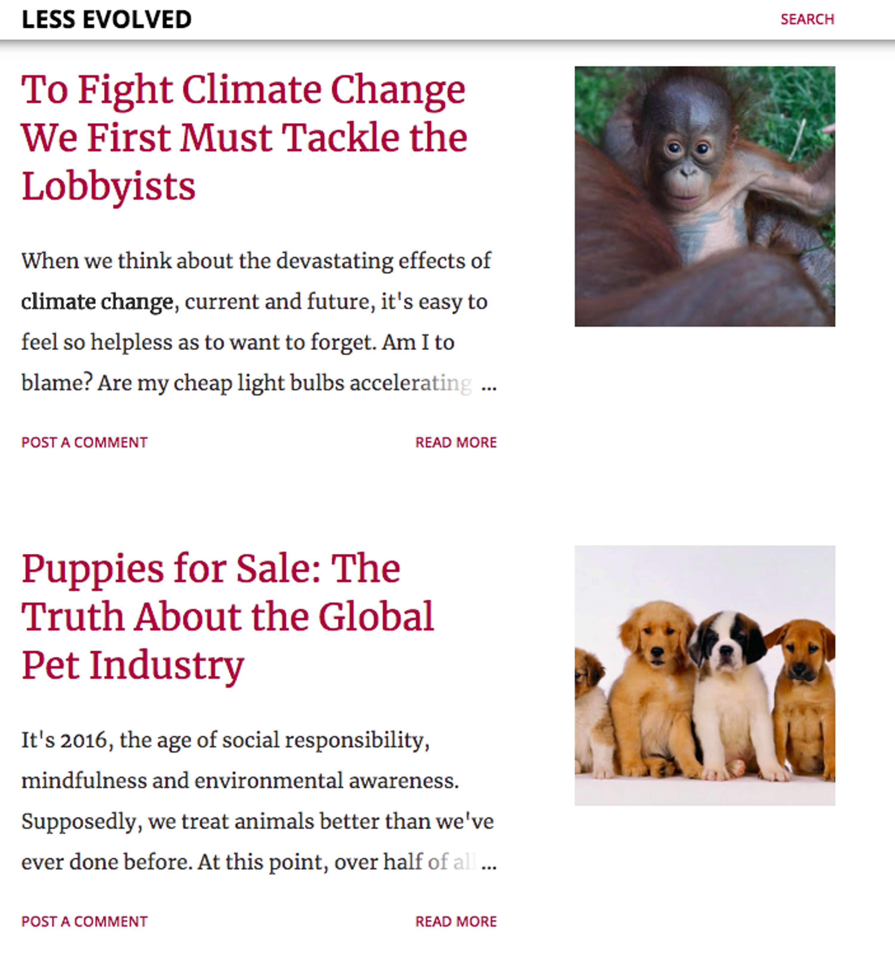 LessEvolved.com // Feature opinion pieces on politics, society and entertainment by Laura Tucker