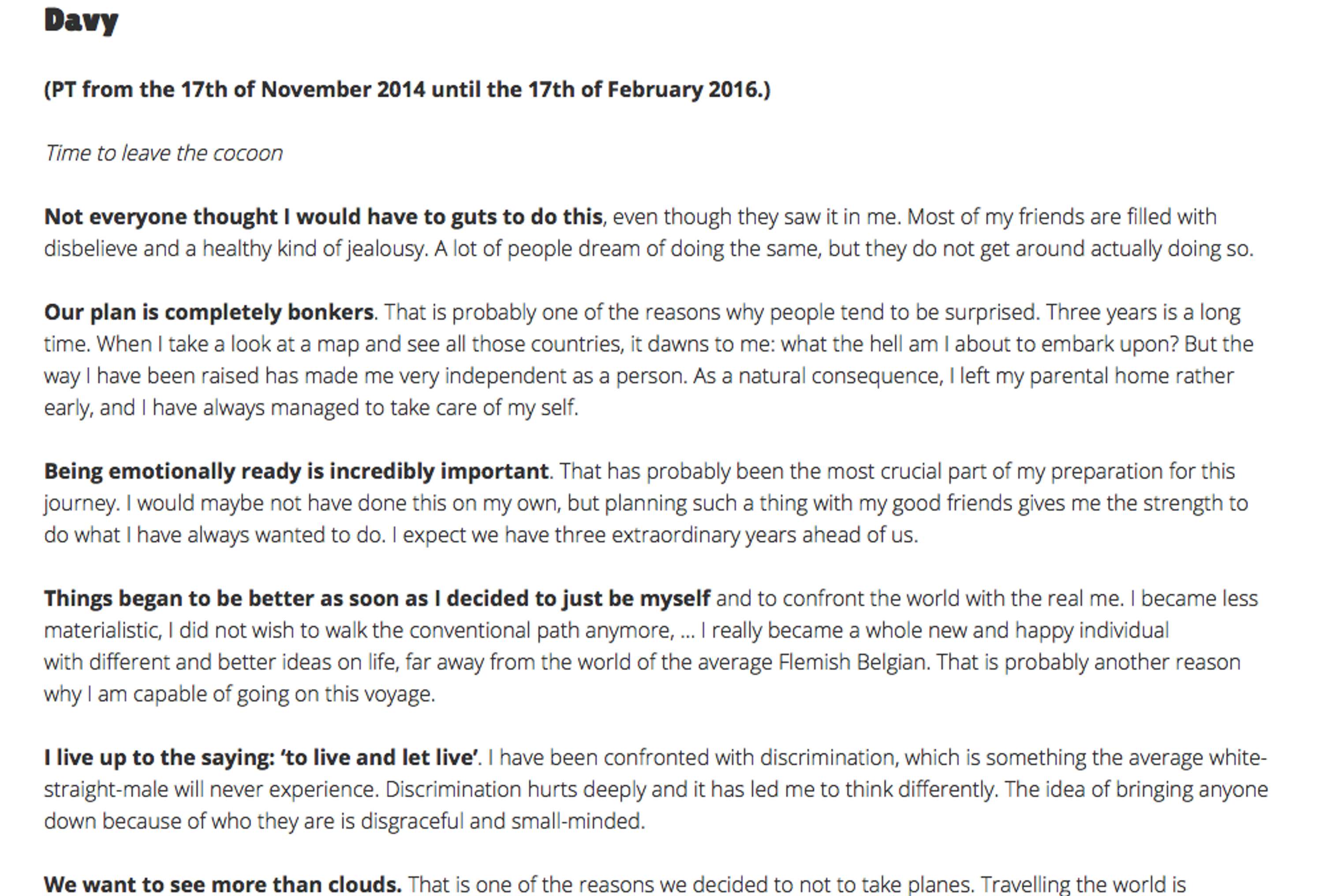 Writing "About Page" for Travel Blog by Yasmin Van 'tveld