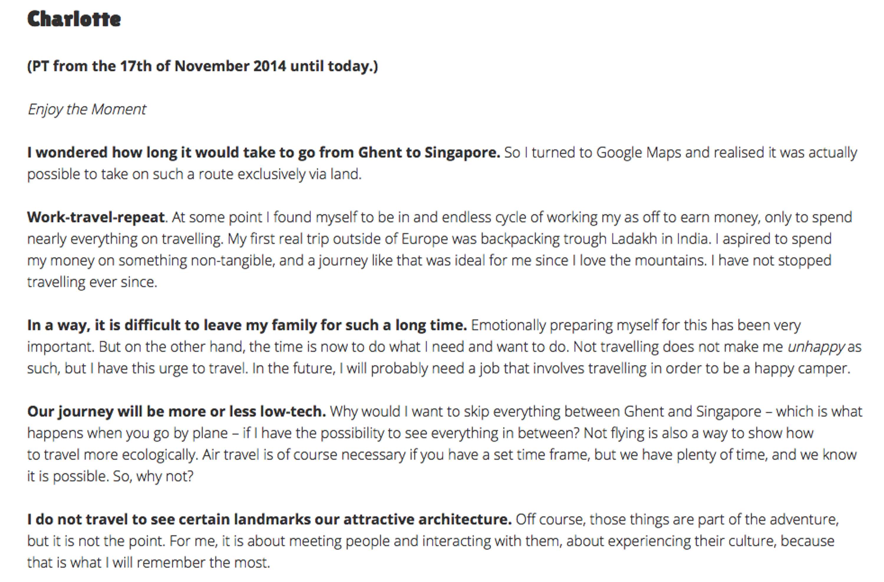 Writing "About Page" for Travel Blog by Yasmin Van 'tveld