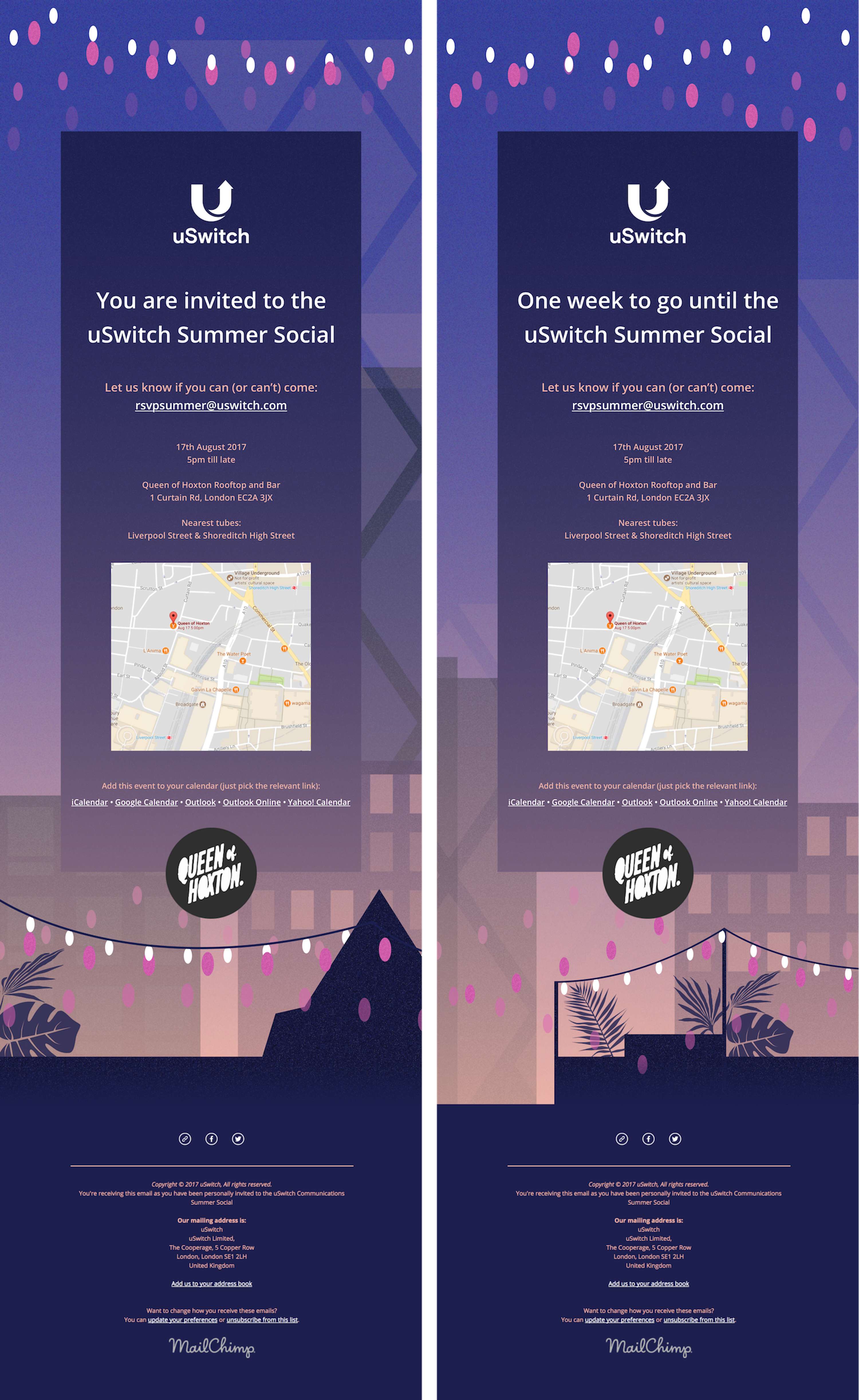 Event brand identity: uSwitch summer networking event by Abby Hobbs