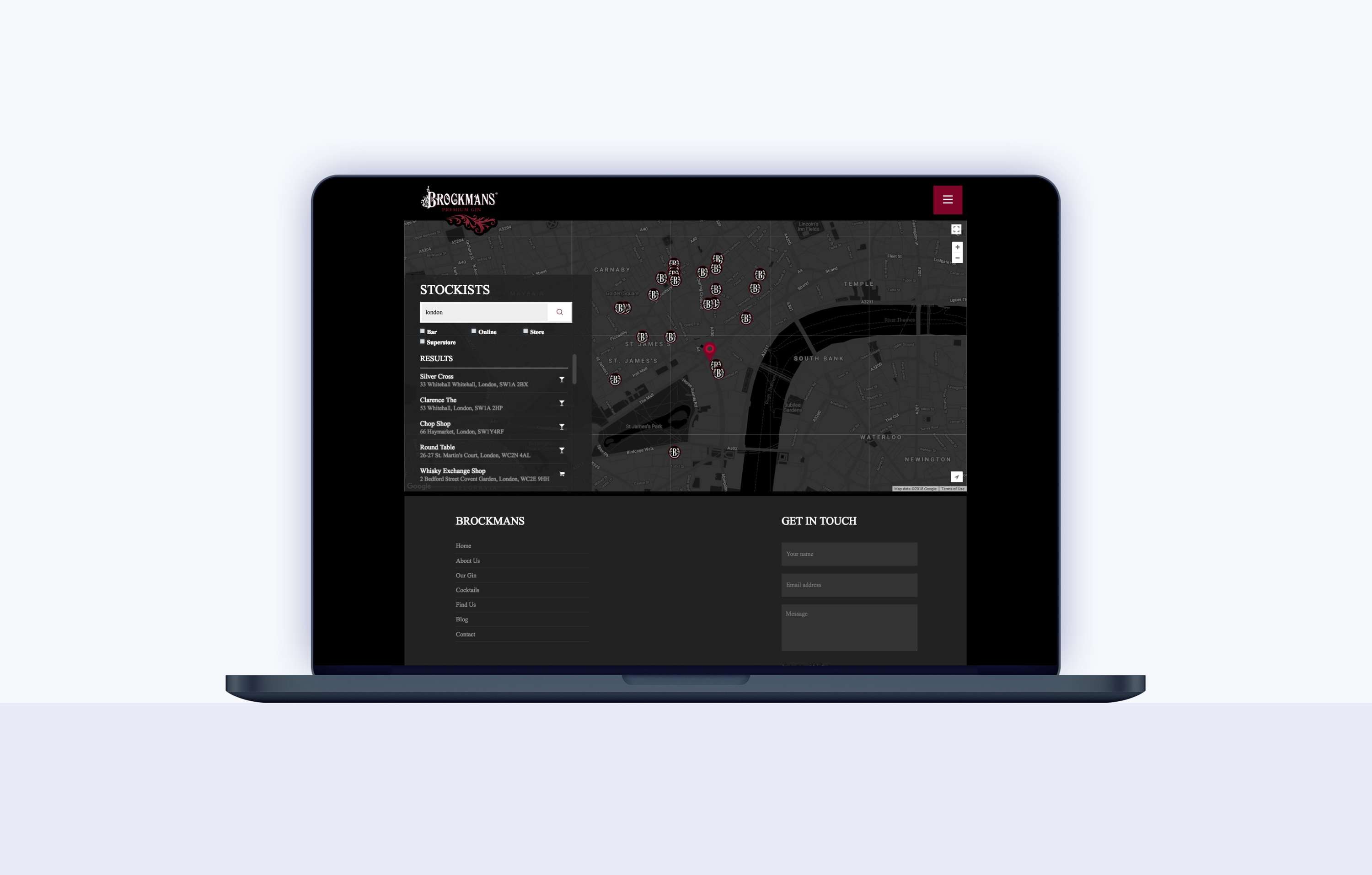 Brockmans Gin website development by Leon Harris