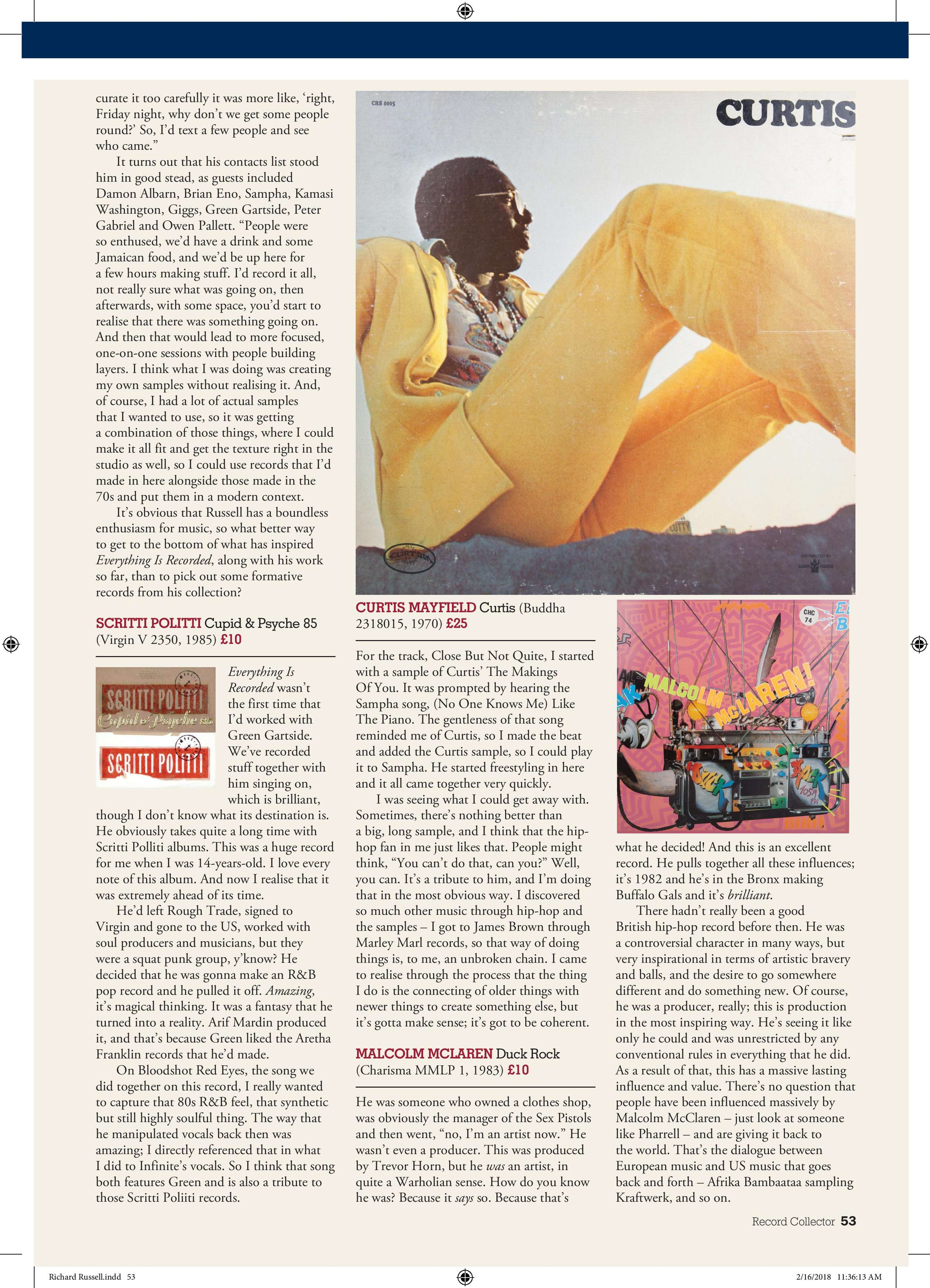 Richard Russell interview, Record Collector, March 2018 by Jamie Atkins