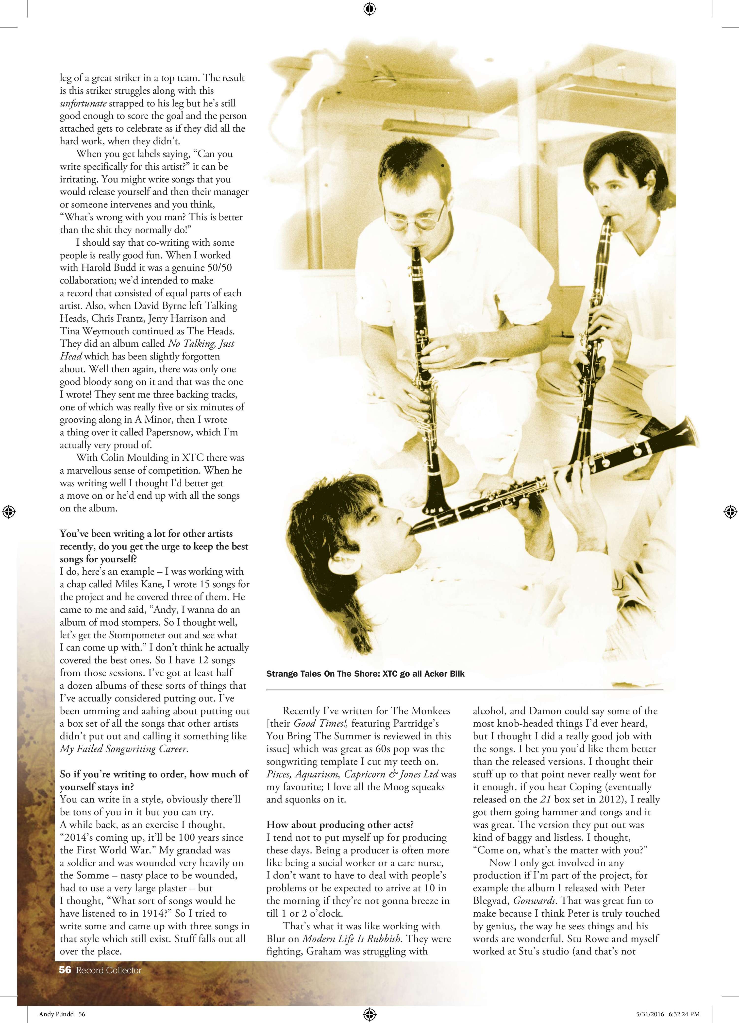 Andy Partridge of XTC, interview, Record Collector, June 2016 by Jamie Atkins