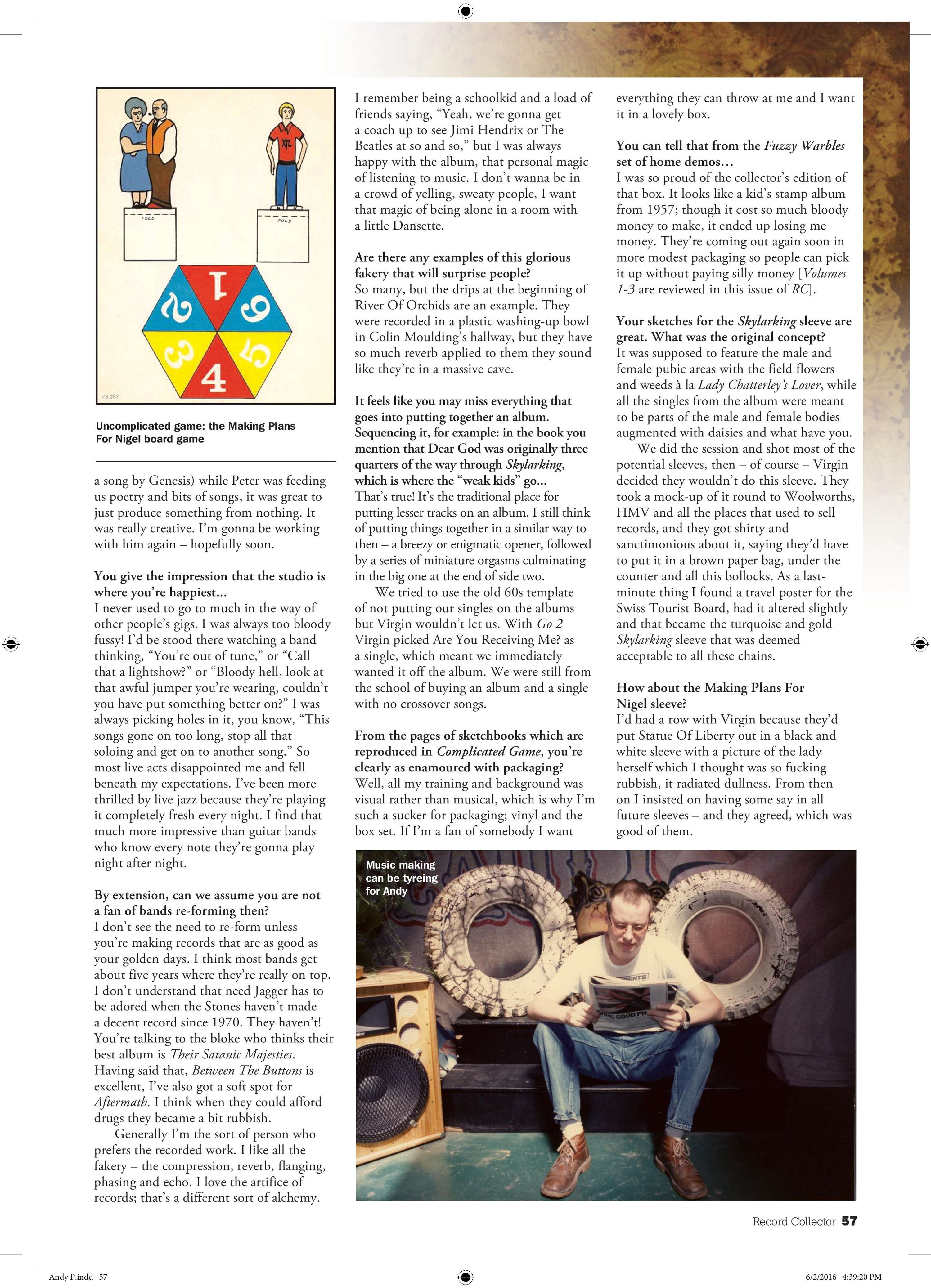 Andy Partridge of XTC, interview, Record Collector, June 2016 by Jamie Atkins