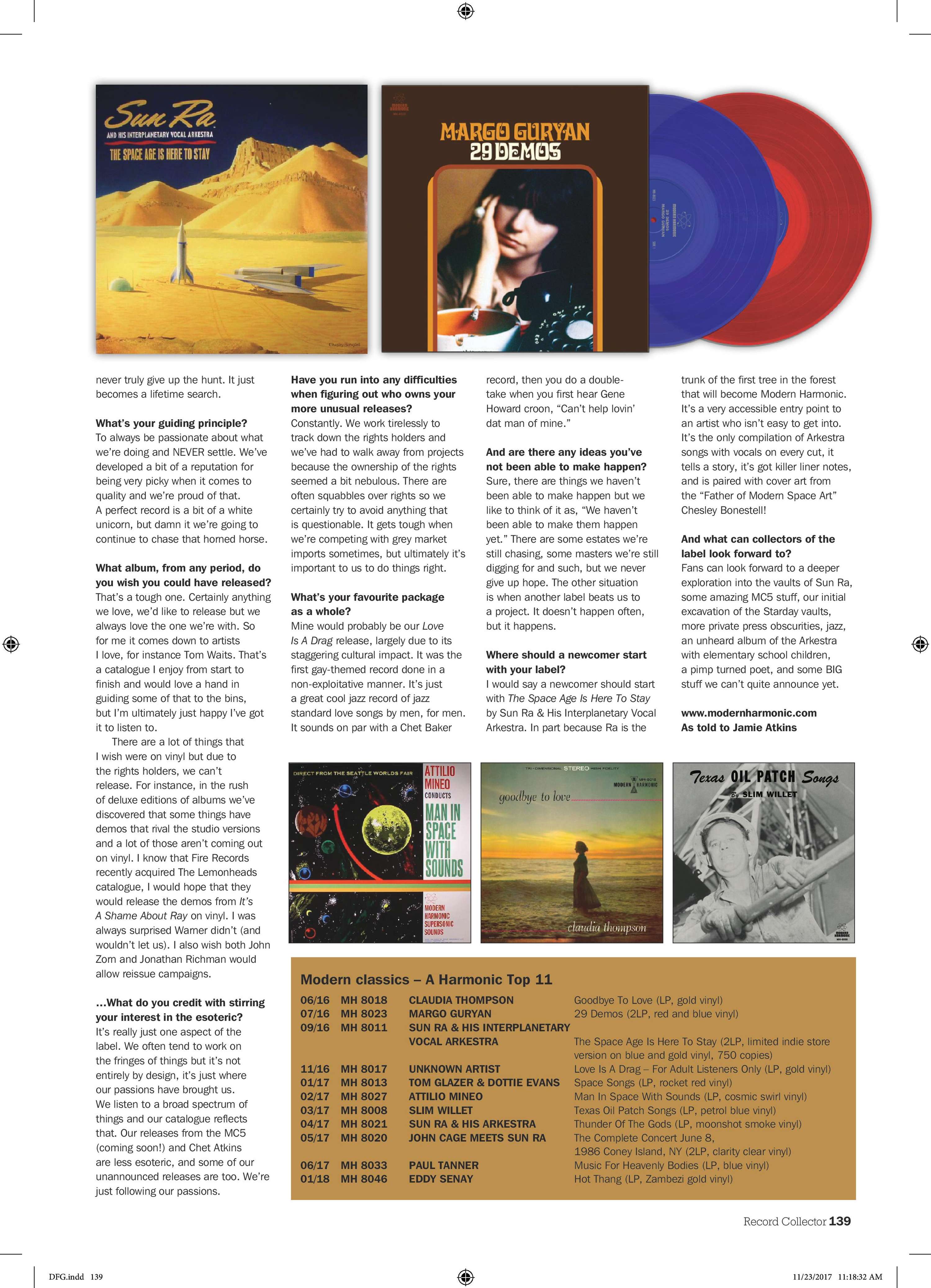 Modern Harmonic label feature, Record Collector, December 2017 by Jamie Atkins