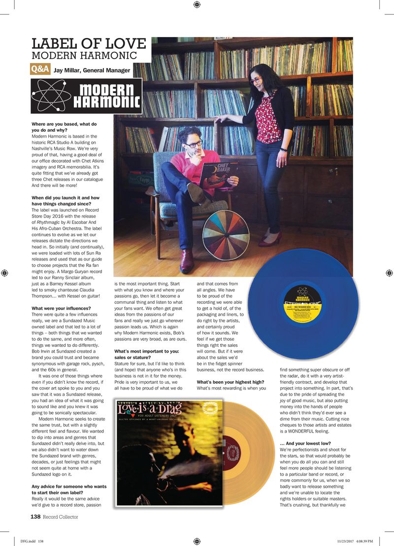 Modern Harmonic label feature, Record Collector, December 2017 by Jamie Atkins