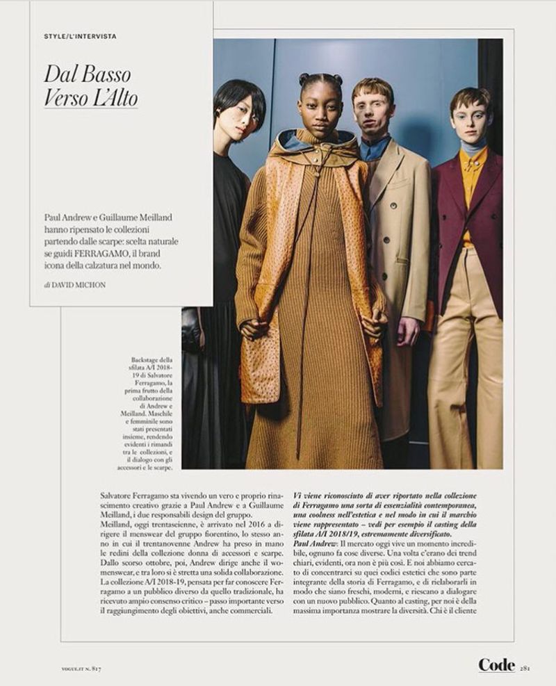 Vogue Italia – interview with Ferragamo designers Guillaume Meilland and Paul Andrew by David Michon