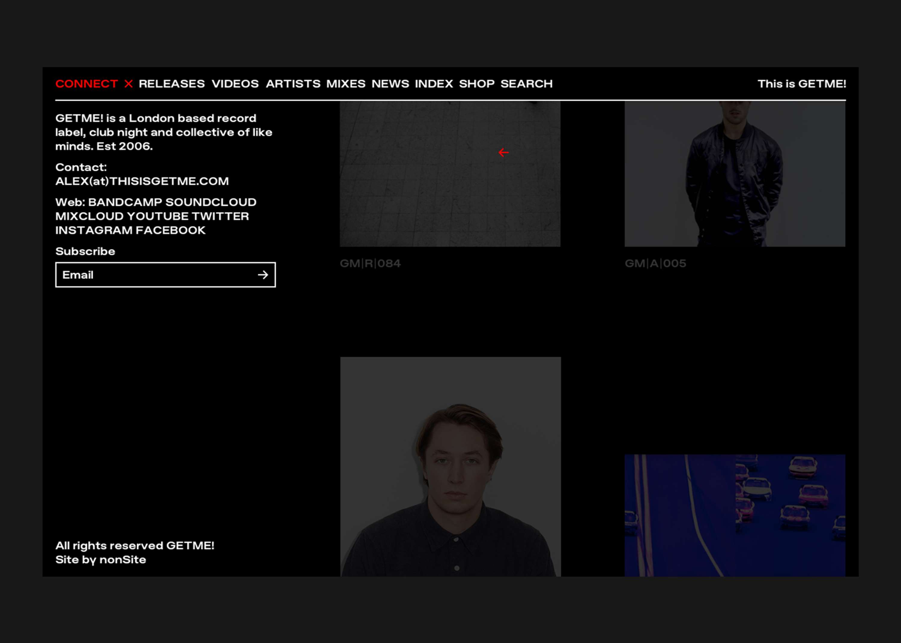 GETME! – informational website for London based electronic music record label. by Marek Czyz