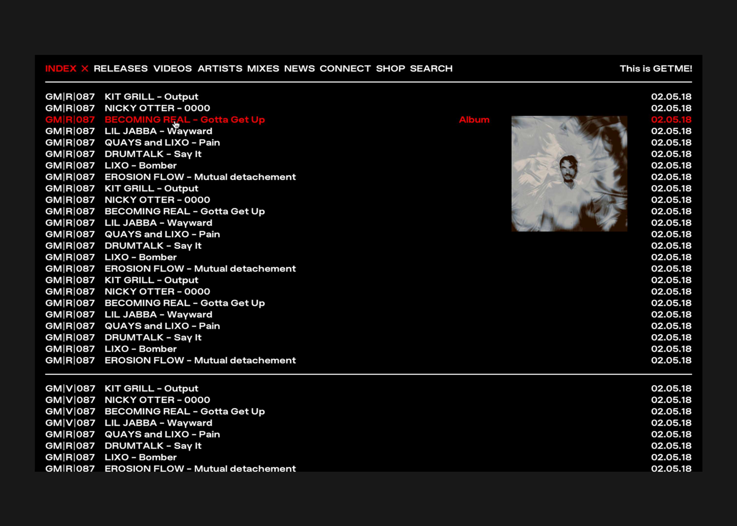 GETME! – informational website for London based electronic music record label. by Marek Czyz
