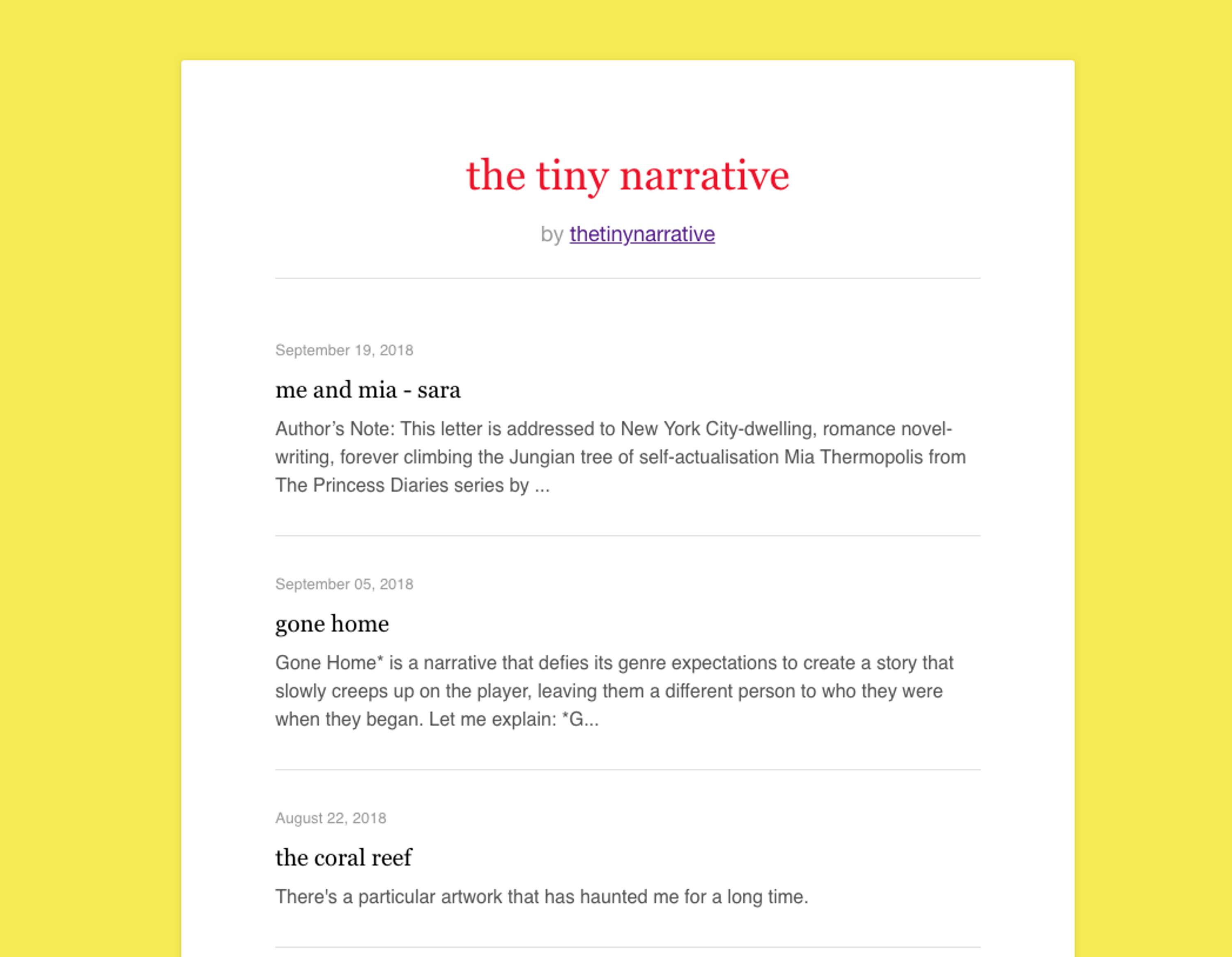 the tiny narrative by ELIZABETH LOVATT