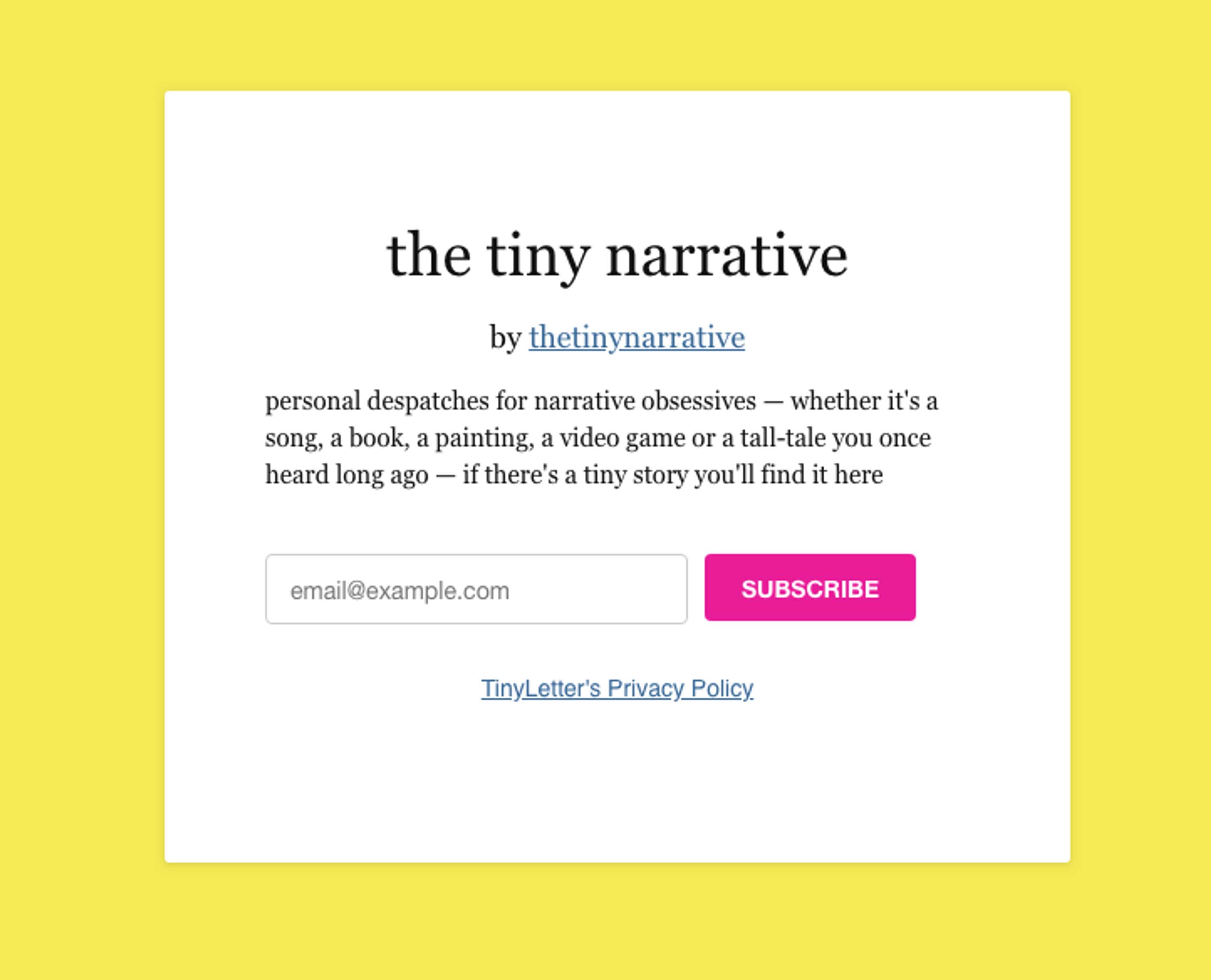 the tiny narrative by ELIZABETH LOVATT