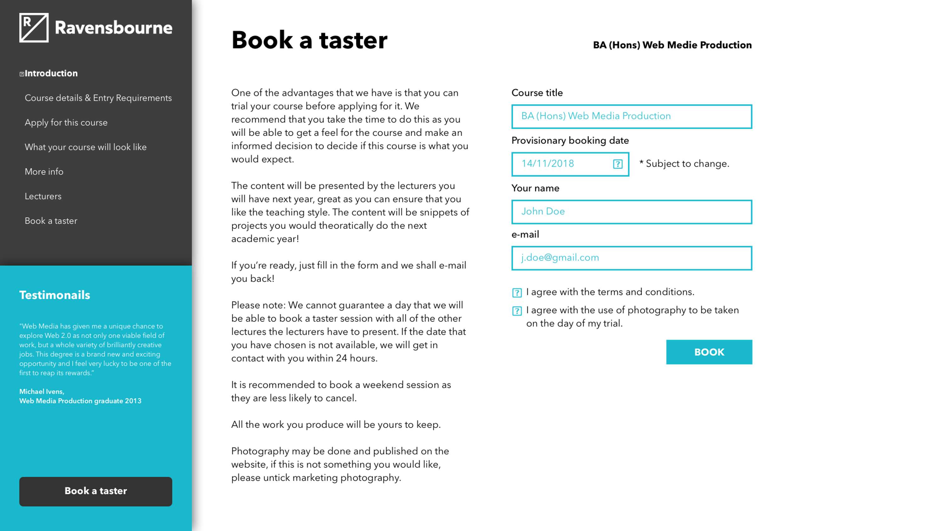 New Course Website for Ravensbourne University by Kevin Díaz