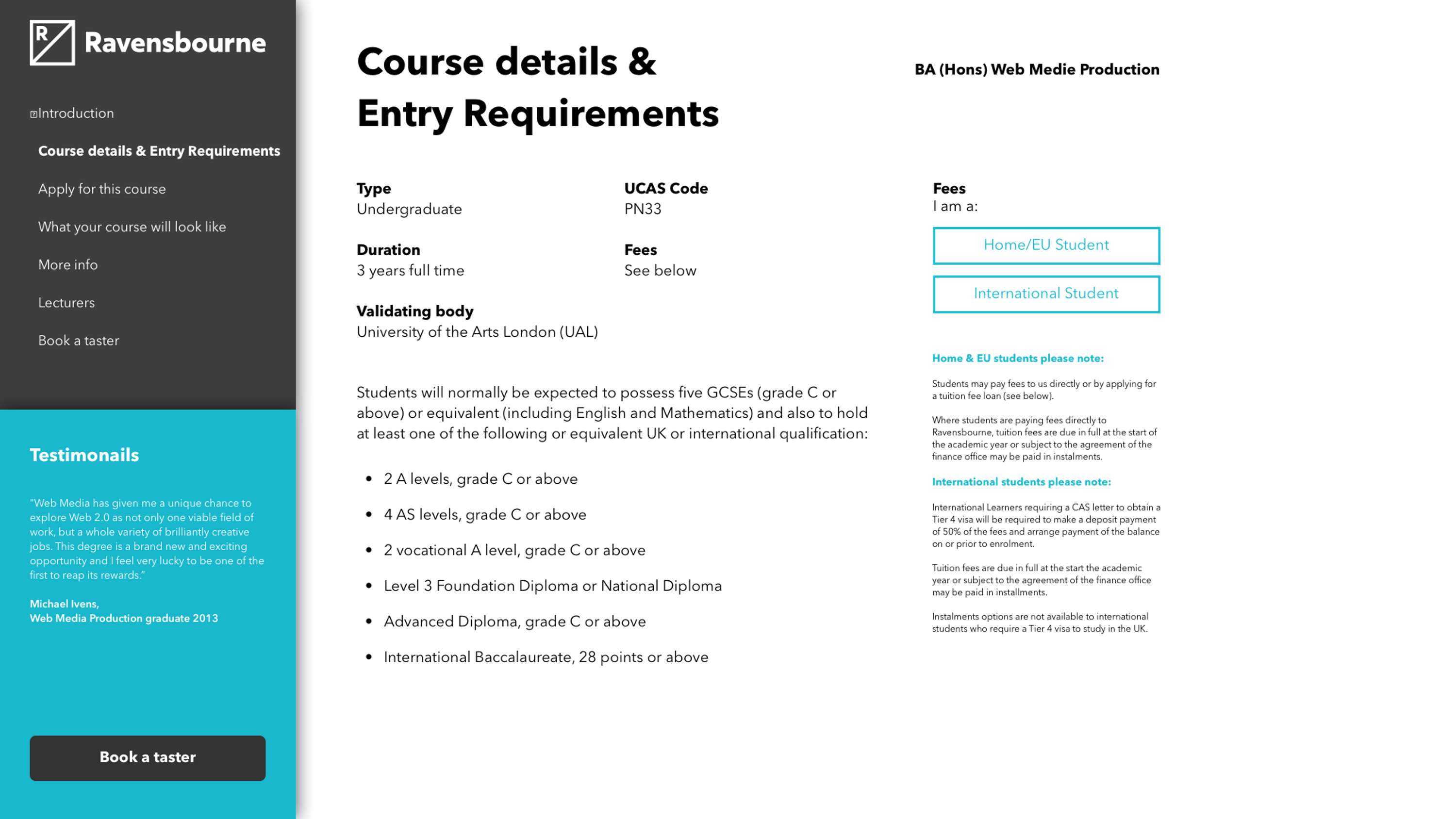 New Course Website for Ravensbourne University by Kevin Díaz