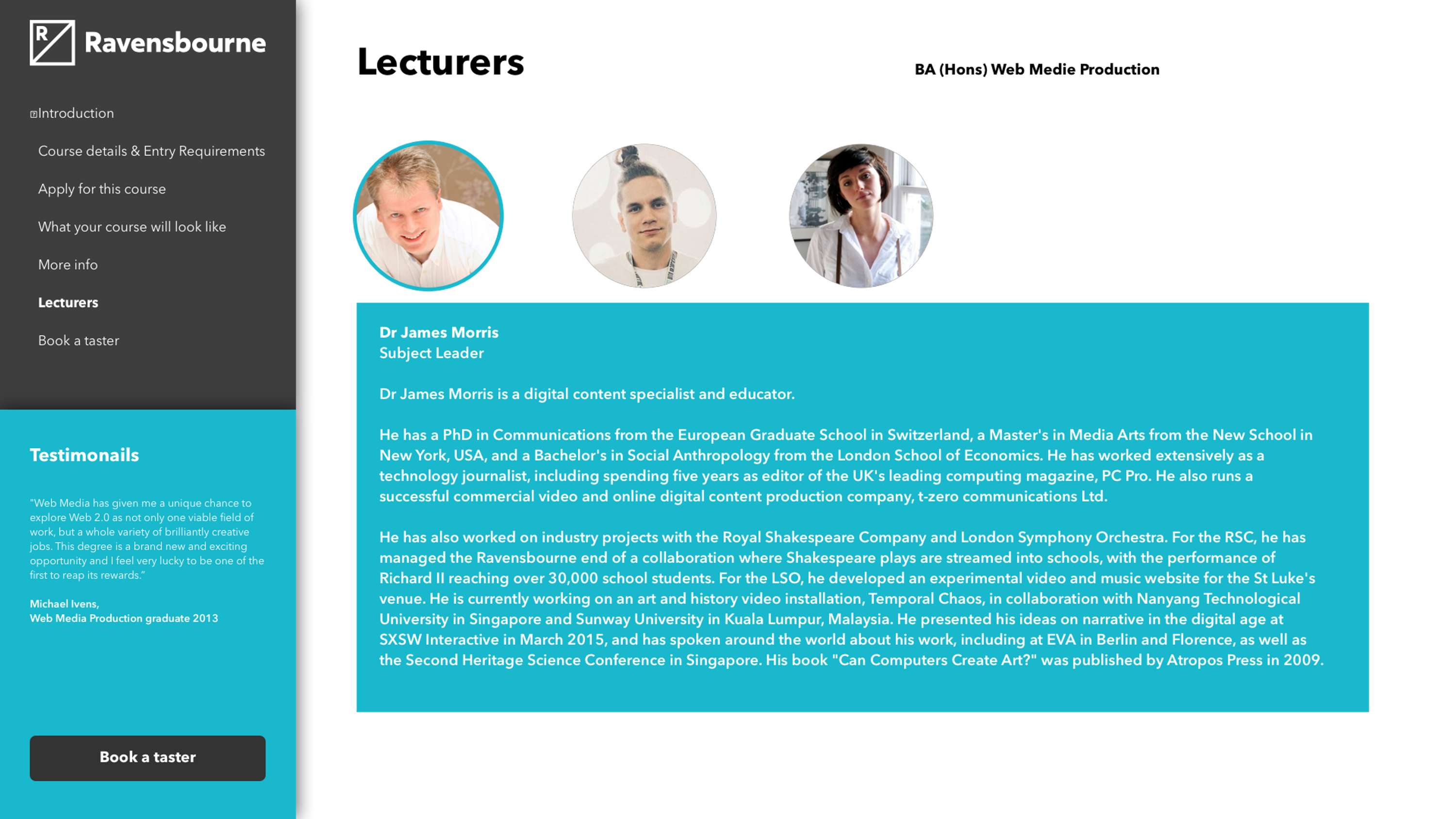 New Course Website for Ravensbourne University by Kevin Díaz