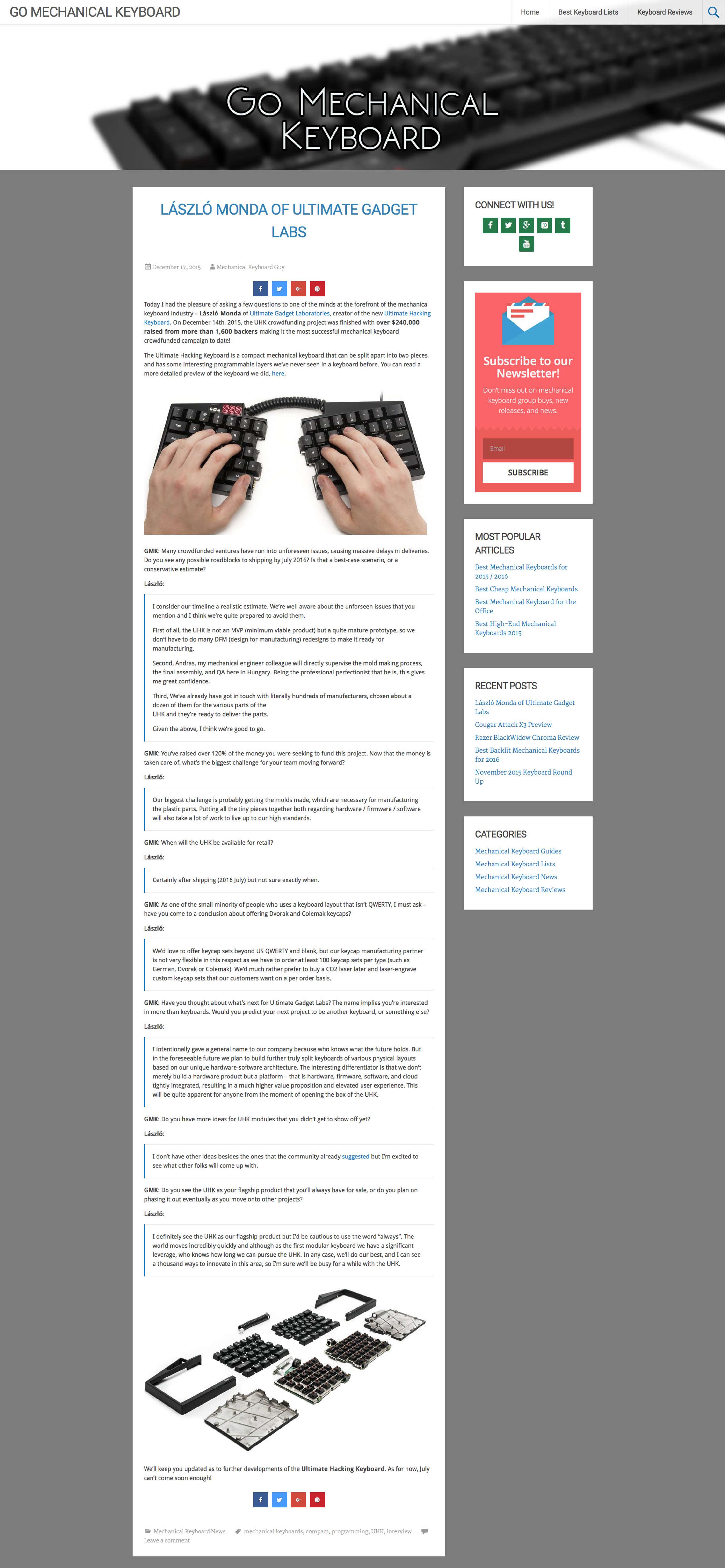 Ultimate Hacking Keyboard by Gabor Lenart
