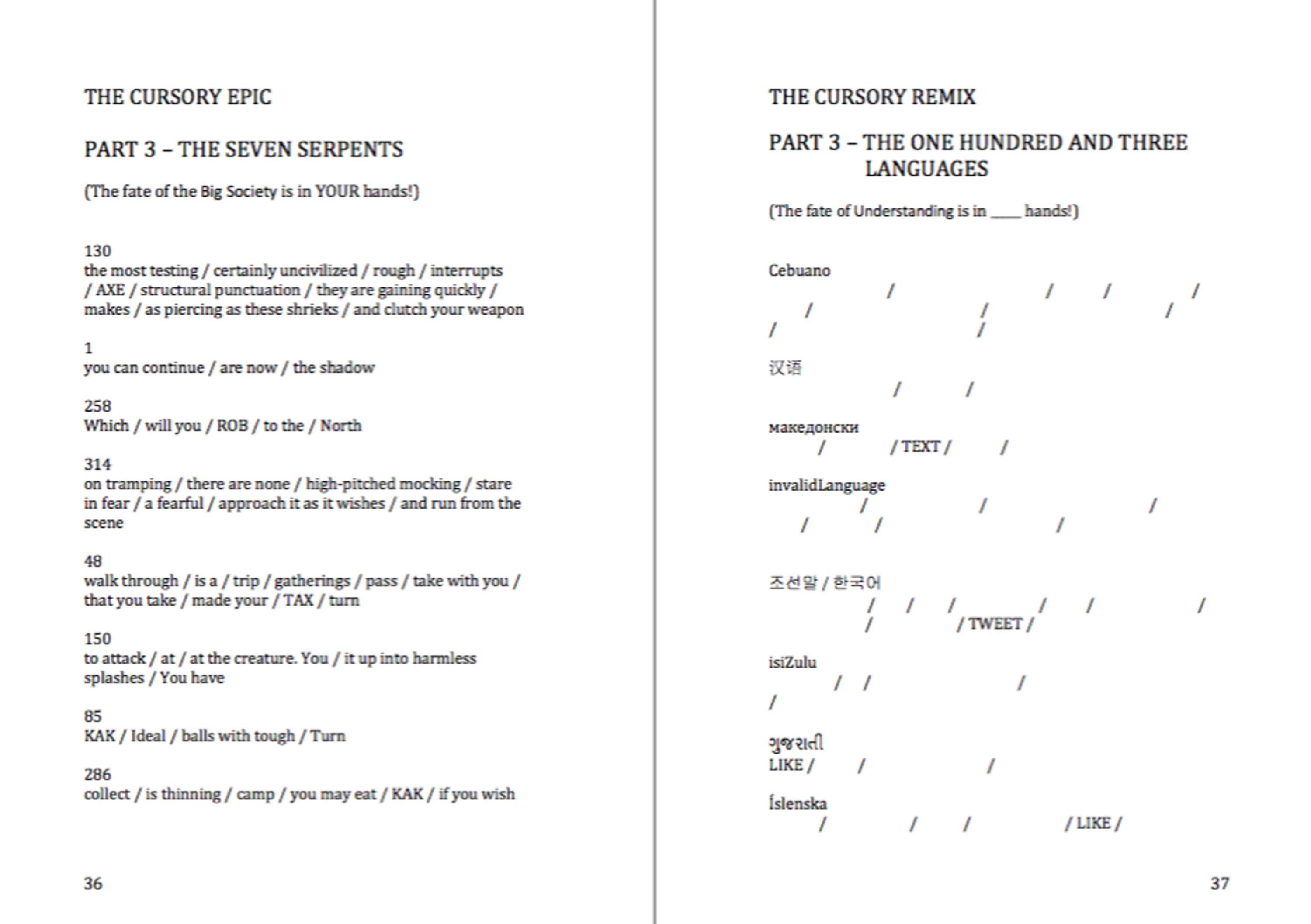 "The Cursory Remix" - interactive experimental poetry book by Michał Kamil Piotrowski