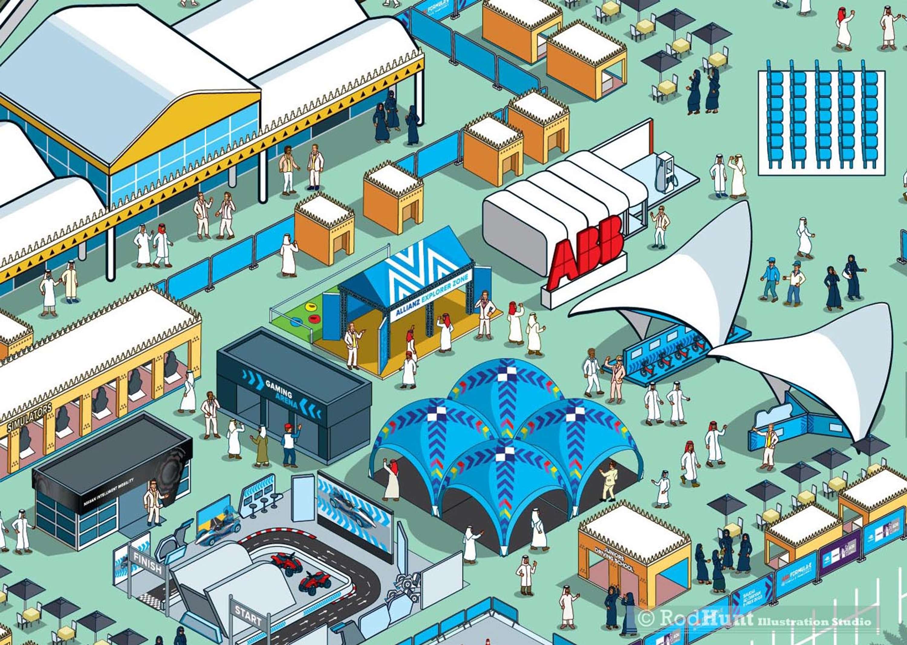 2018 Saudia Ad Diriyah E-Prix Event Map Illustration by Rod Hunt