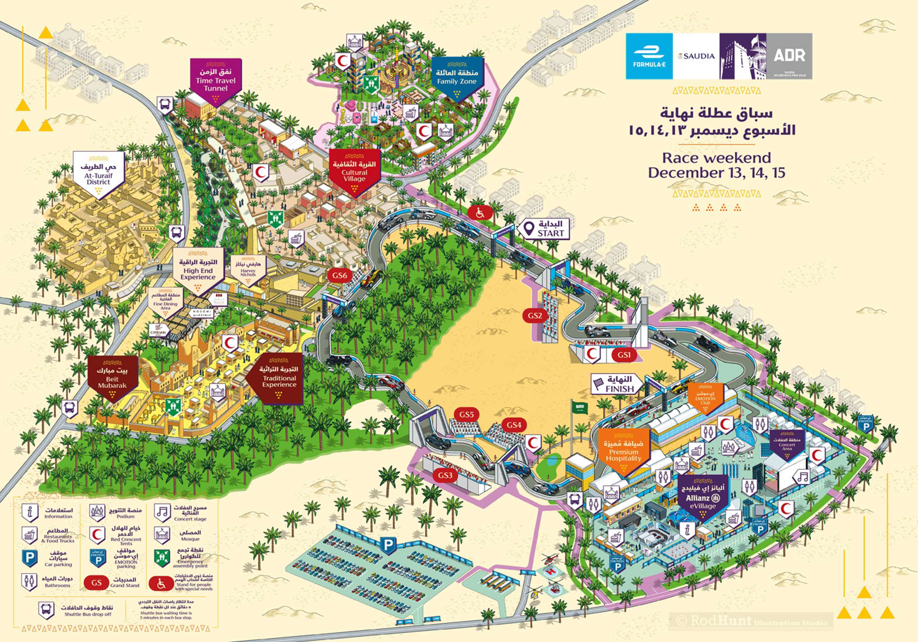 2018 Saudia Ad Diriyah E-Prix Event Map Illustration by Rod Hunt