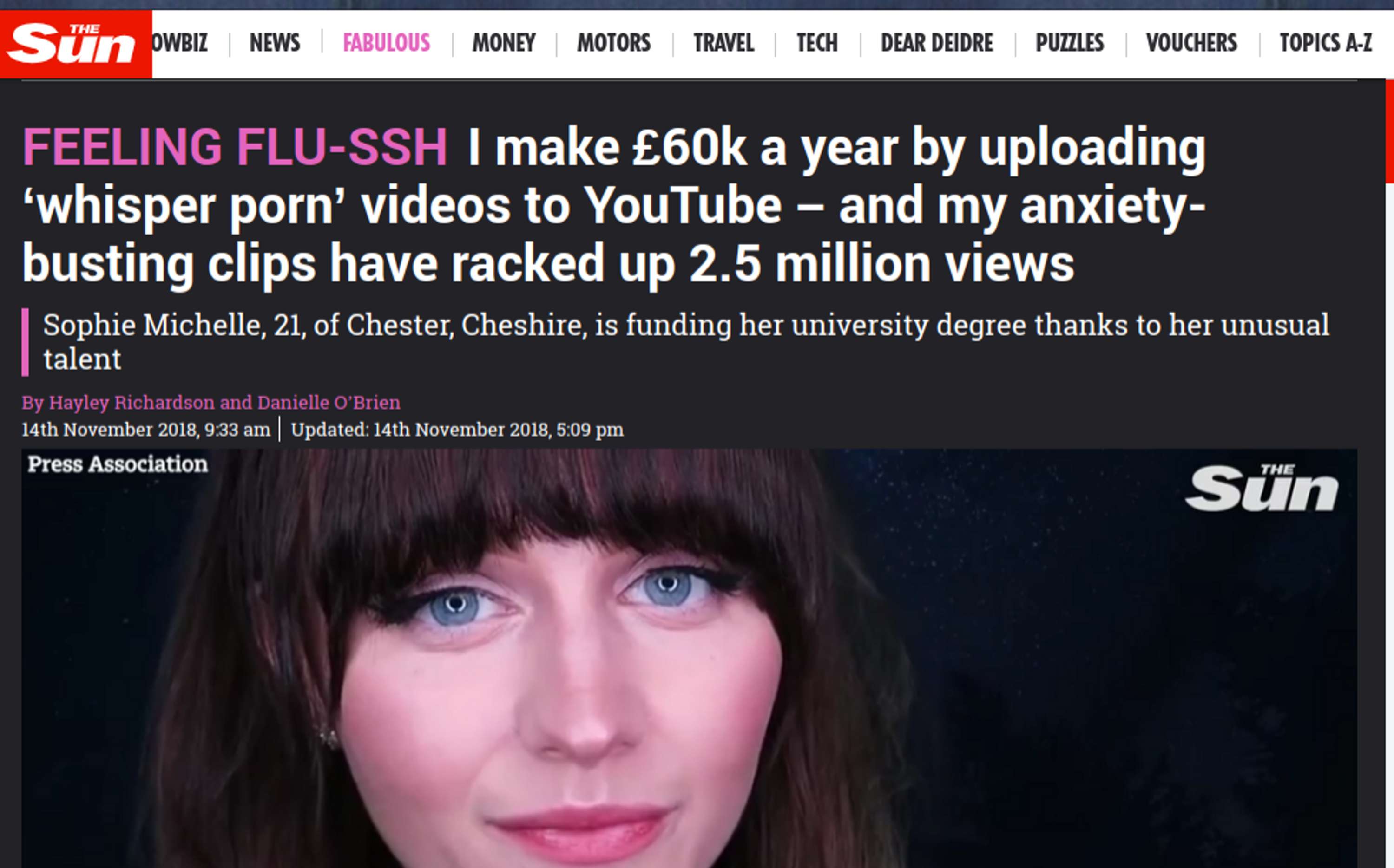 ASMR artist - viral story about a YouTuber using her talent to pay uni fees by Dan O'Brien