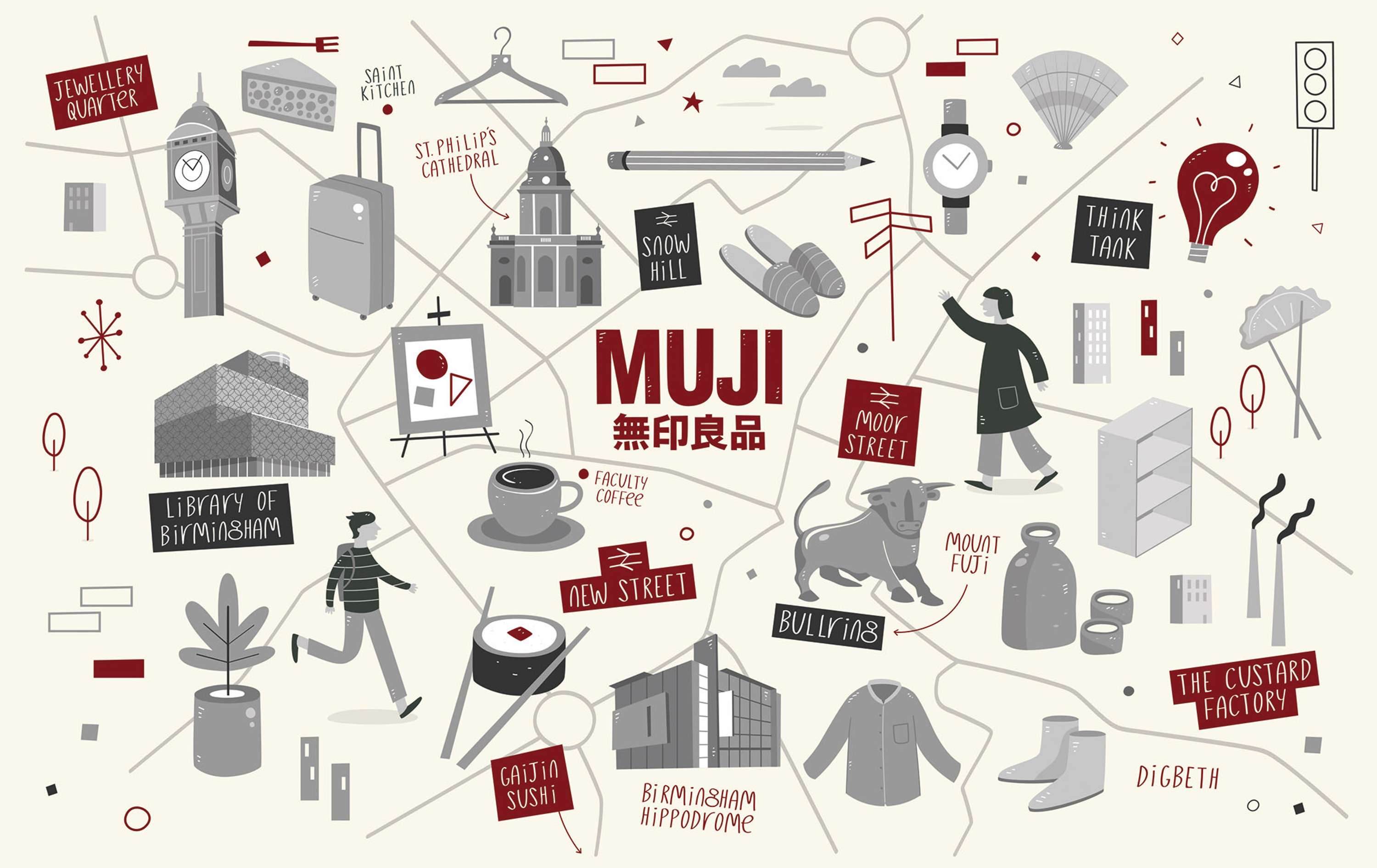 MUJI Birmingham Map Mural by Tom Woolley