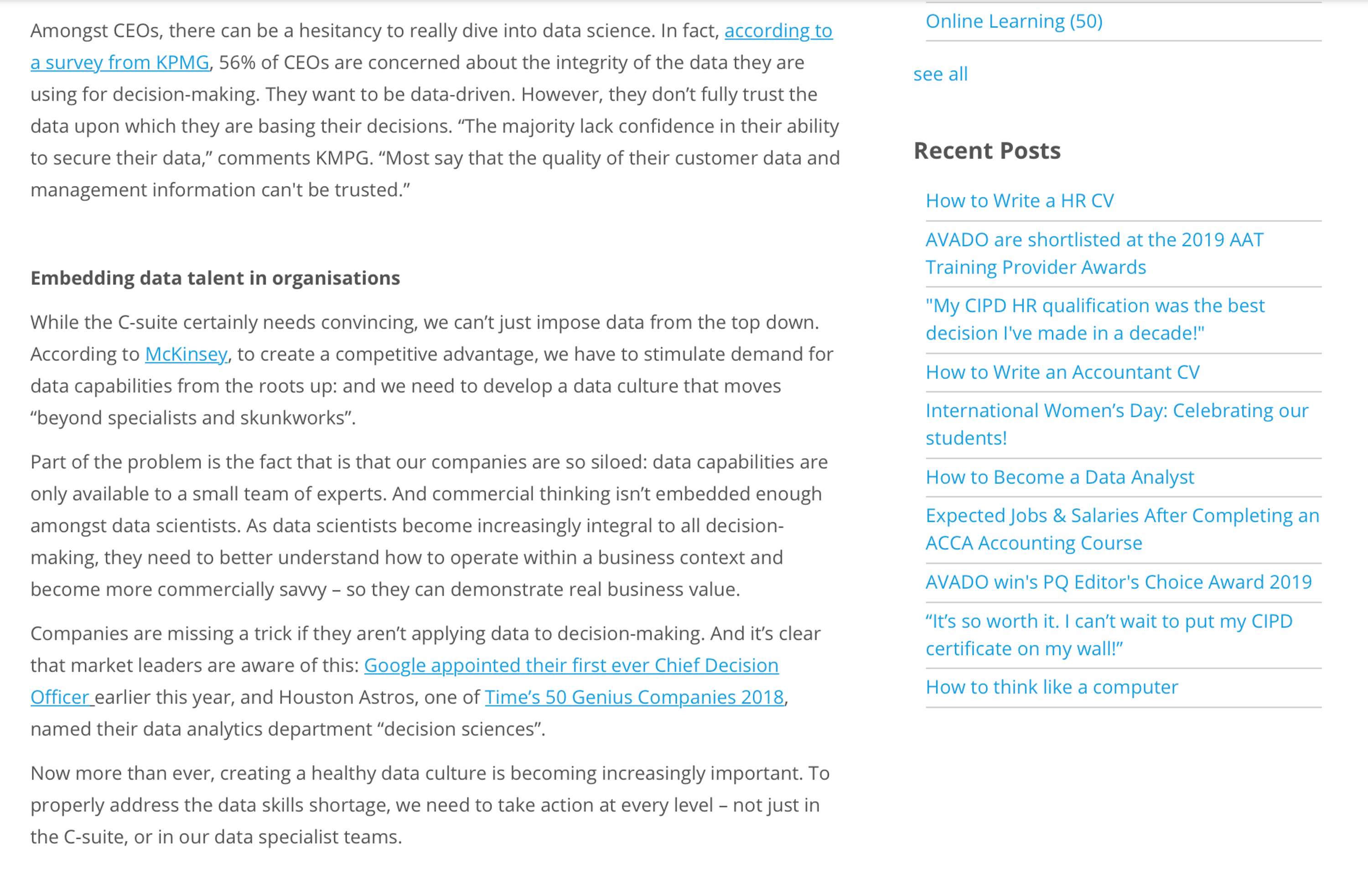 AVADO Learning: Tackling the data skills shortage crisis (Blog Post) by Caroline Roseberry Koktvedgaard
