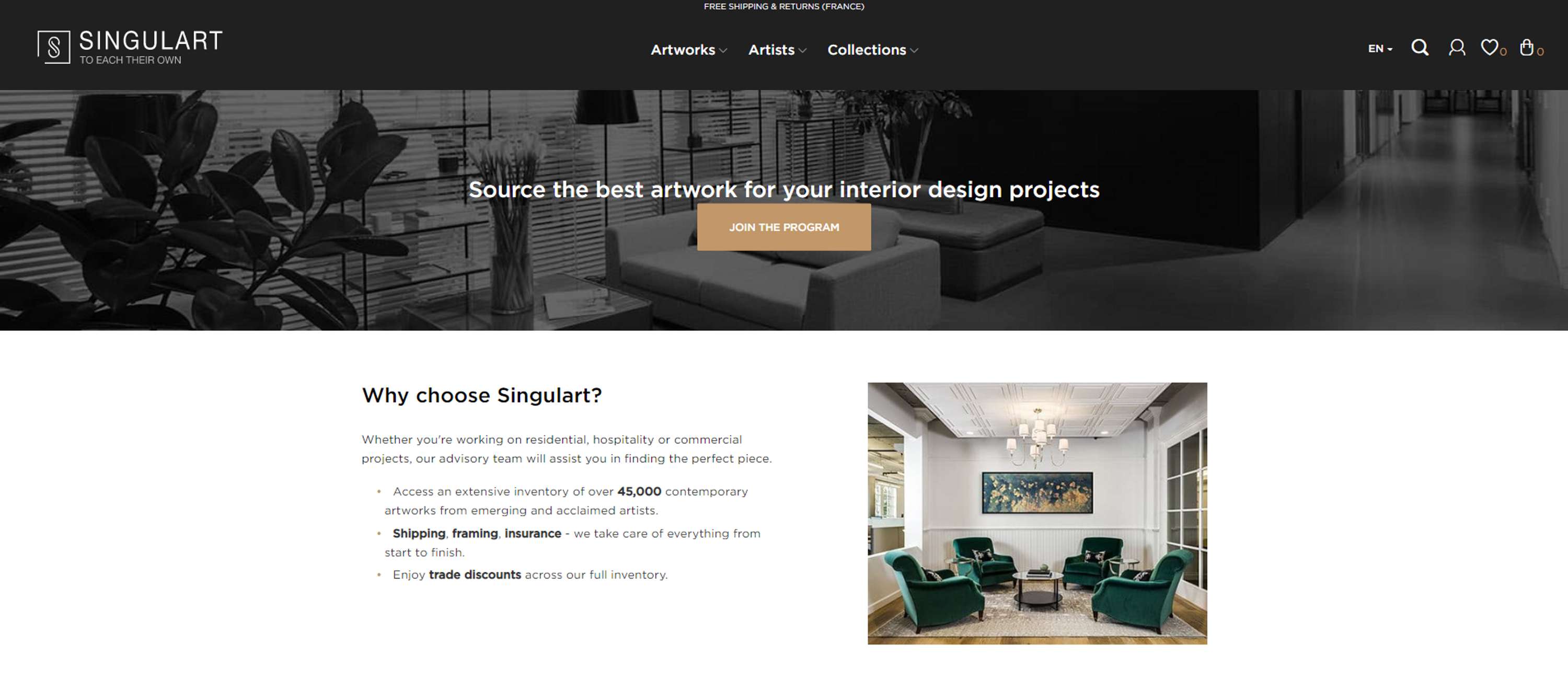 Creation of the B2B Landing Page of Singulart by Emilie Frontera