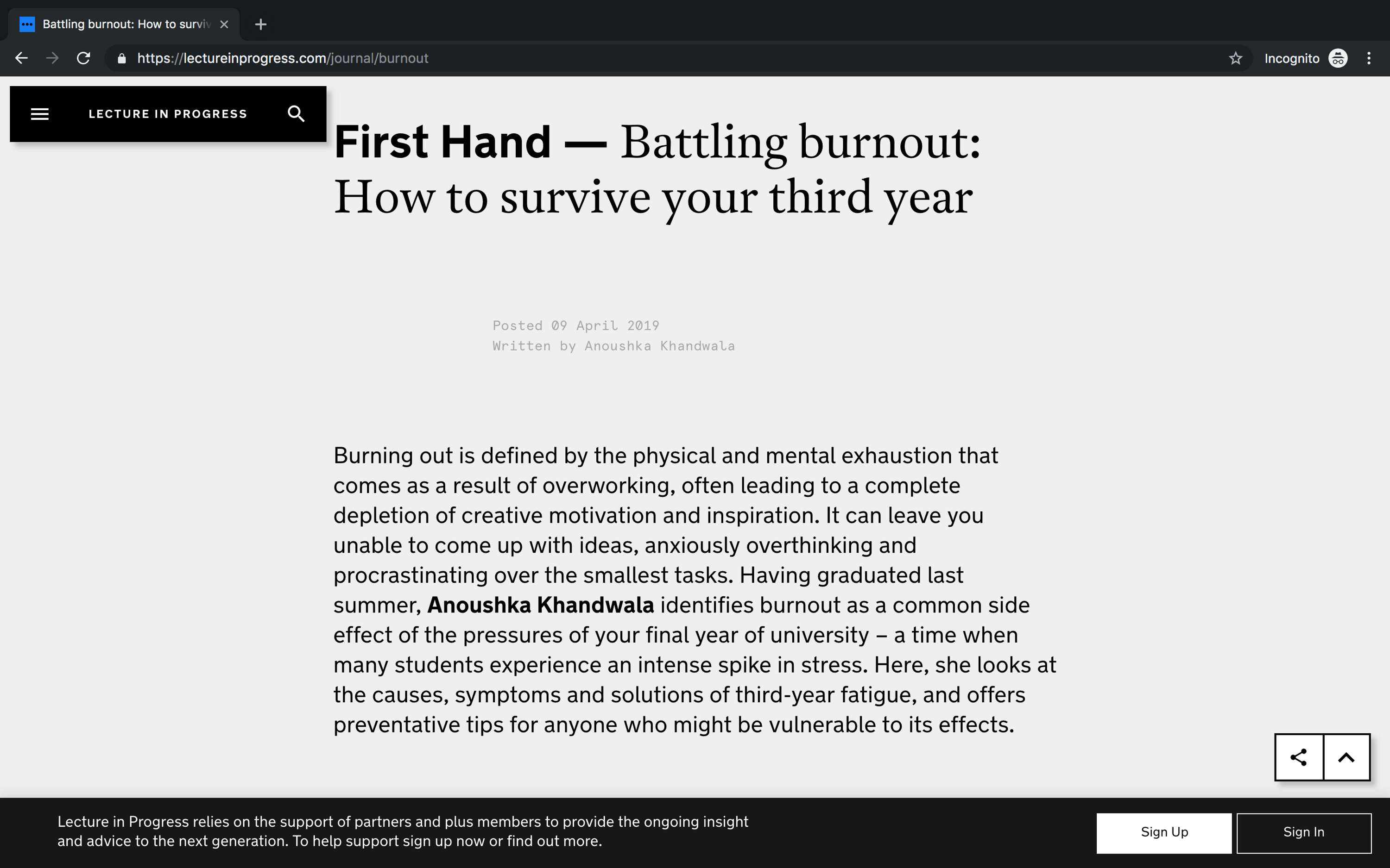 Battling Burnout by Anoushka Khandwala