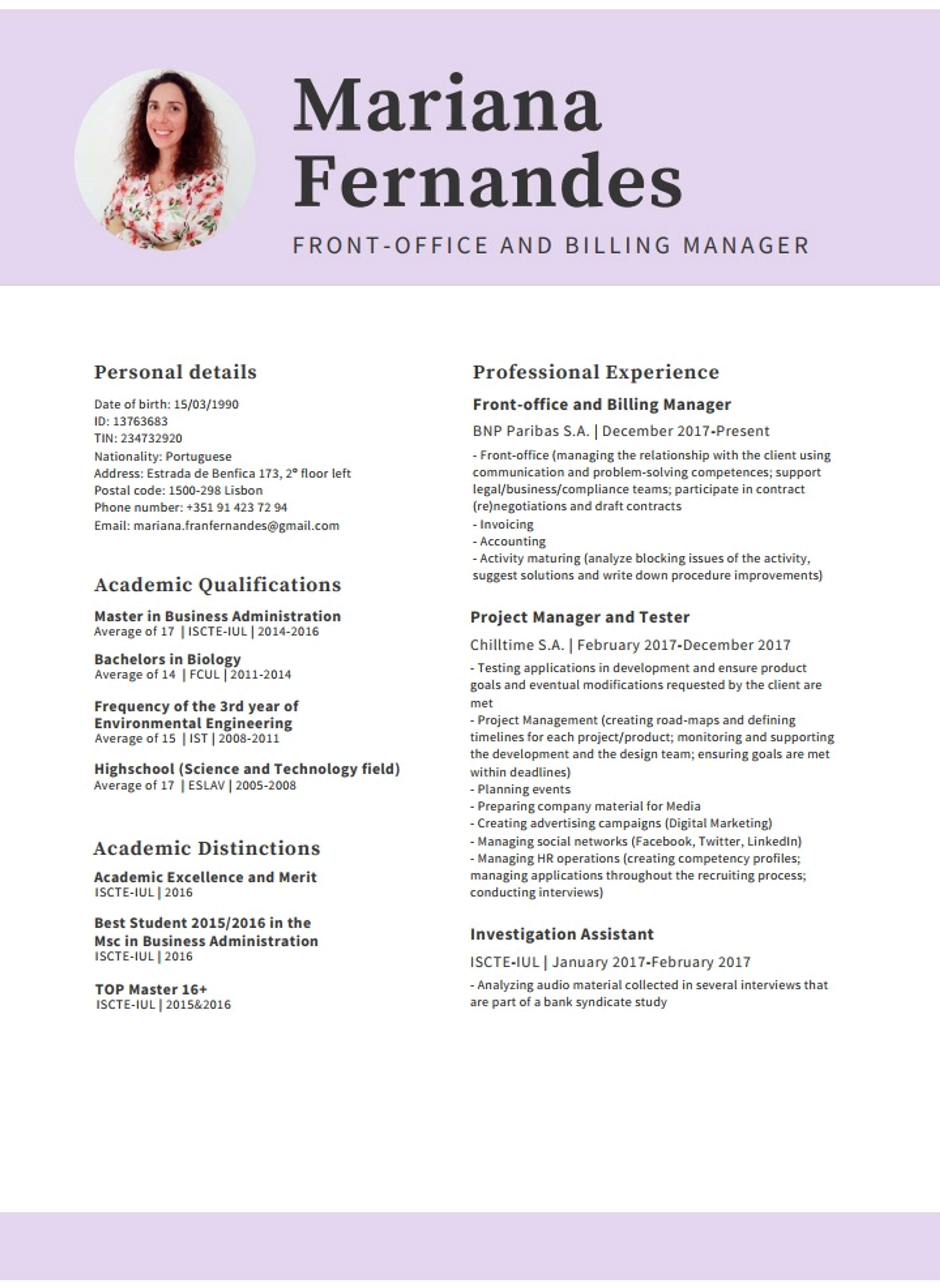 CV by Mariana Fernandes