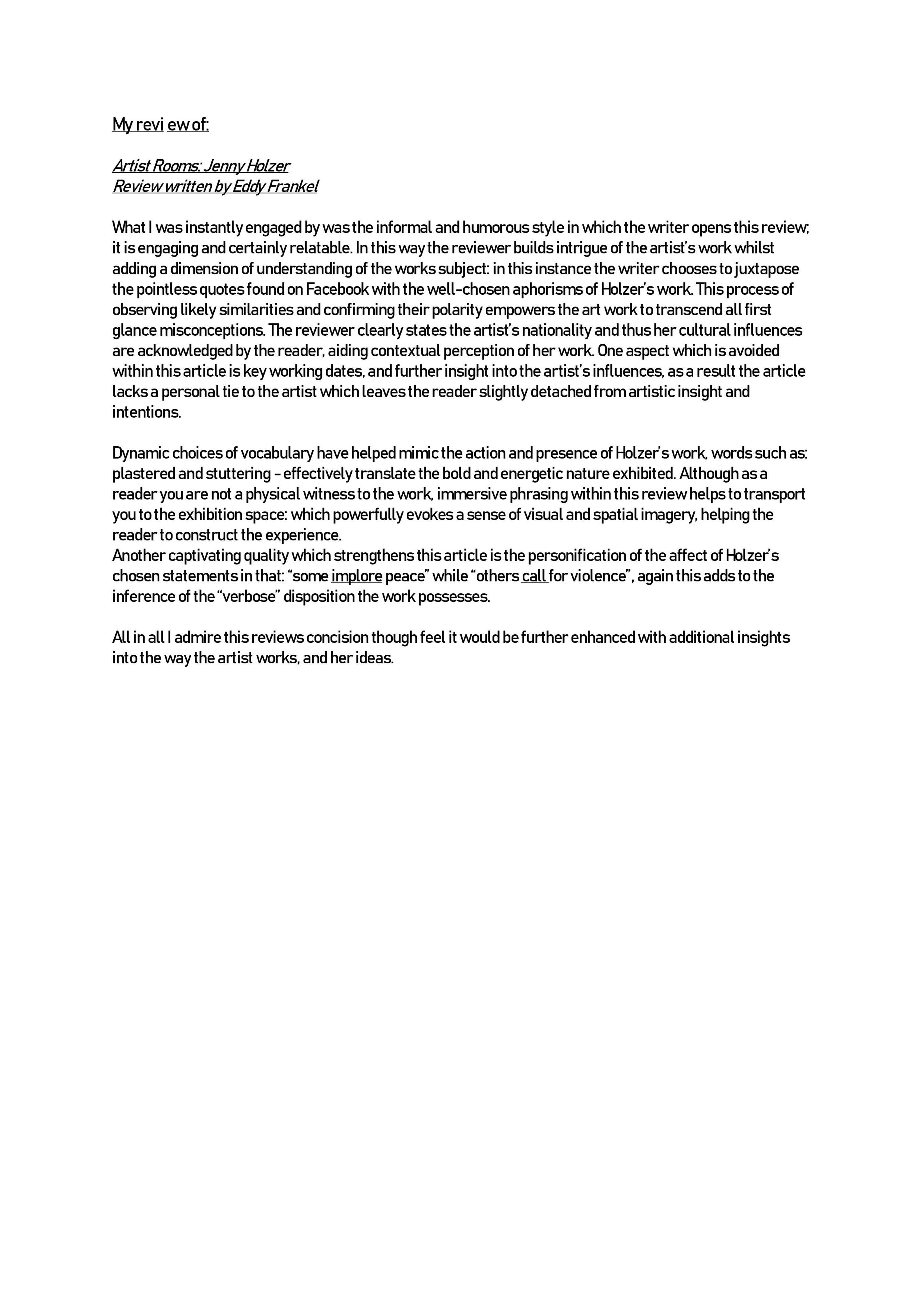 Analysing and writing Art reviews by Jasmine Latka