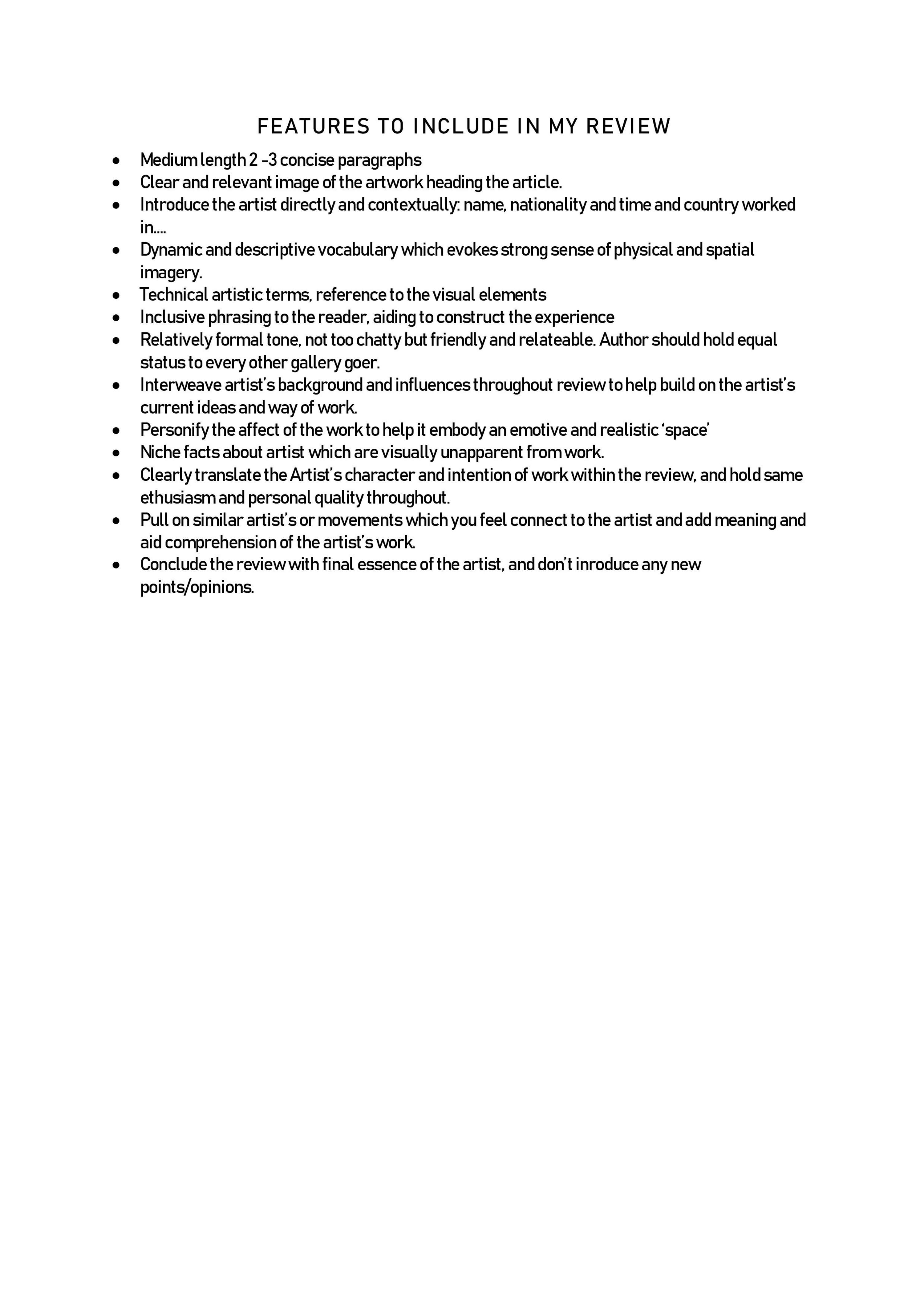 Analysing and writing Art reviews by Jasmine Latka