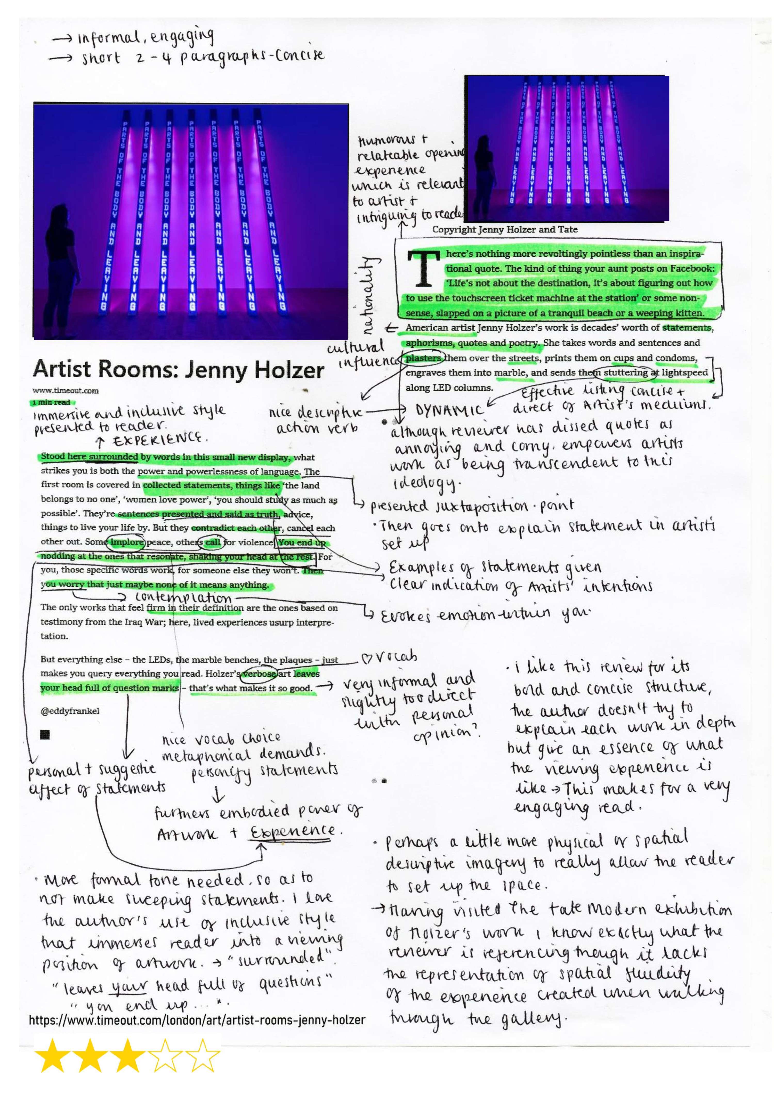 Analysing and writing Art reviews by Jasmine Latka