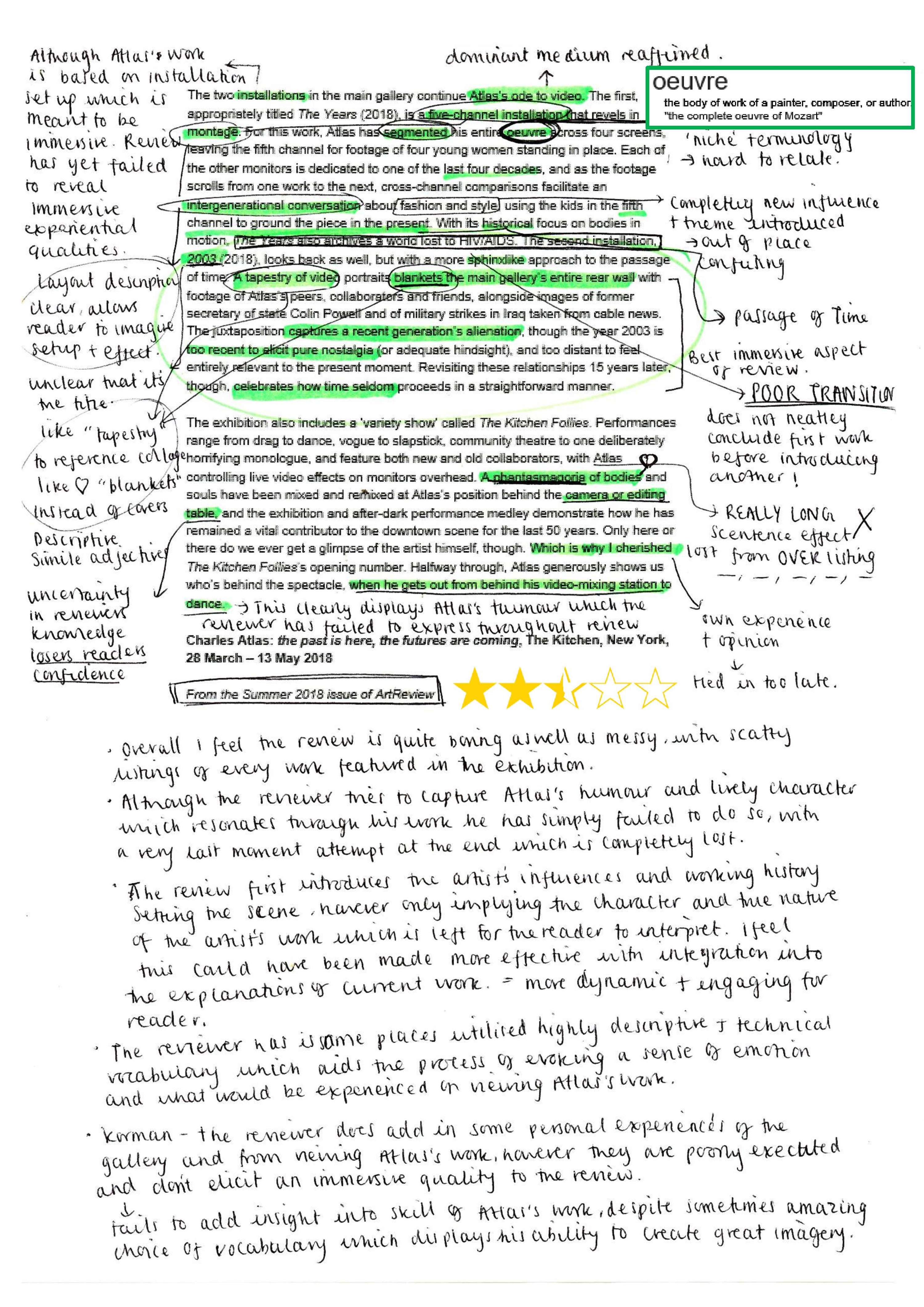 Analysing and writing Art reviews by Jasmine Latka