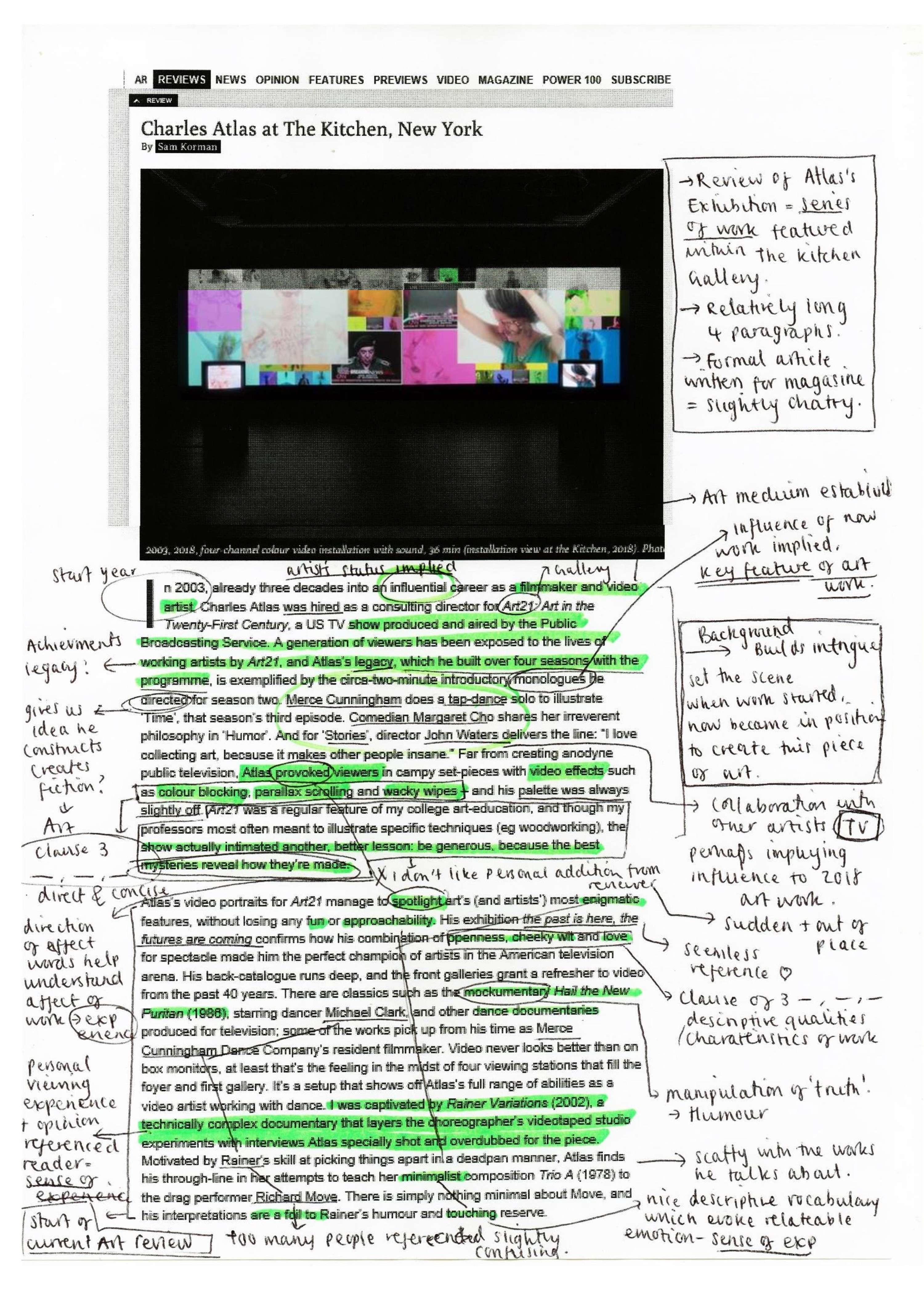 Analysing and writing Art reviews by Jasmine Latka