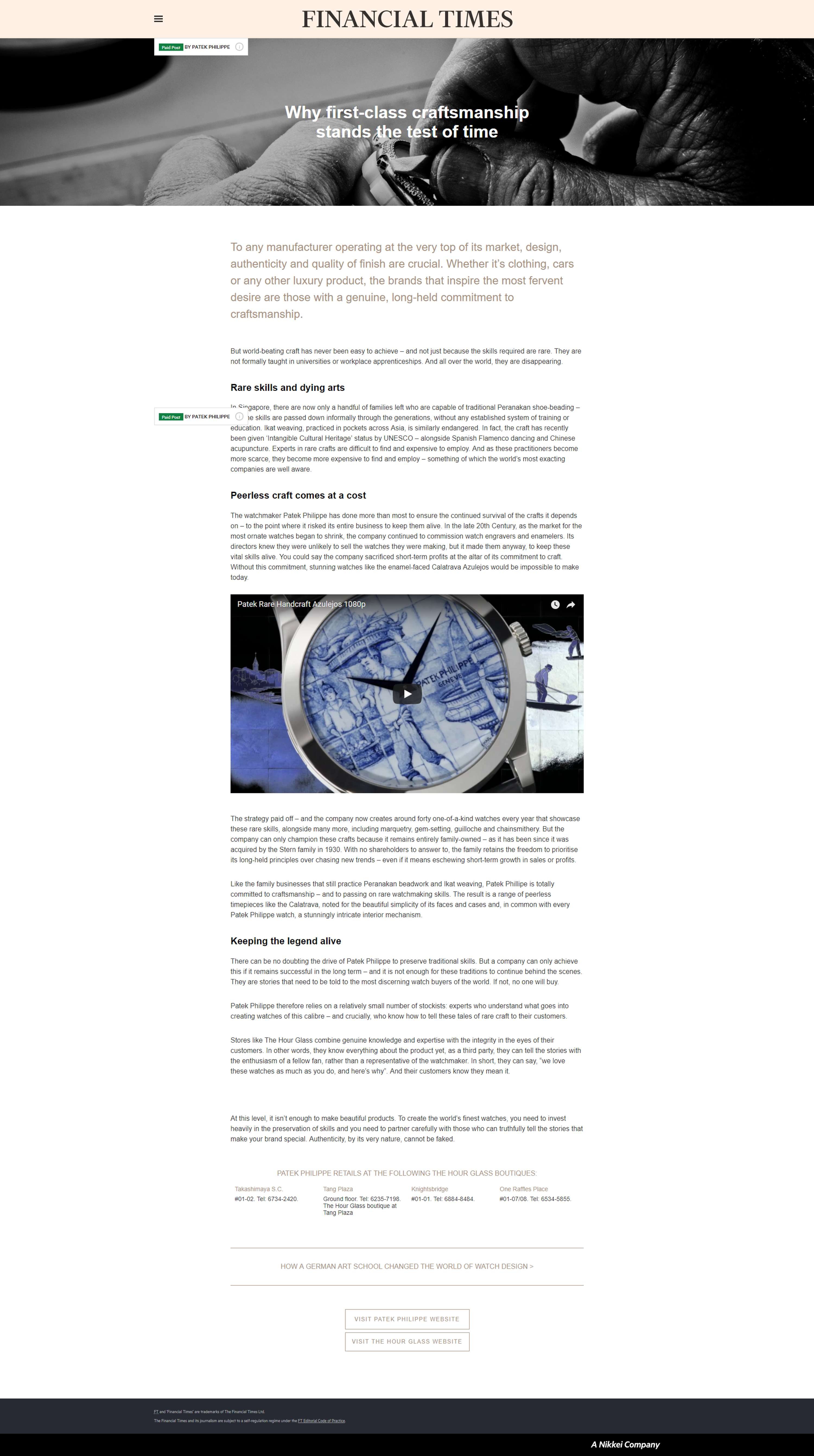 Patek Philippe editorial content for the FT by Matt Price