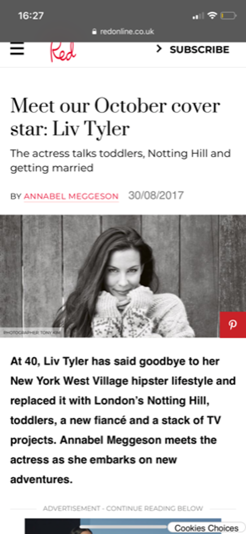 Liv Tyler profile by Annabel Meggeson