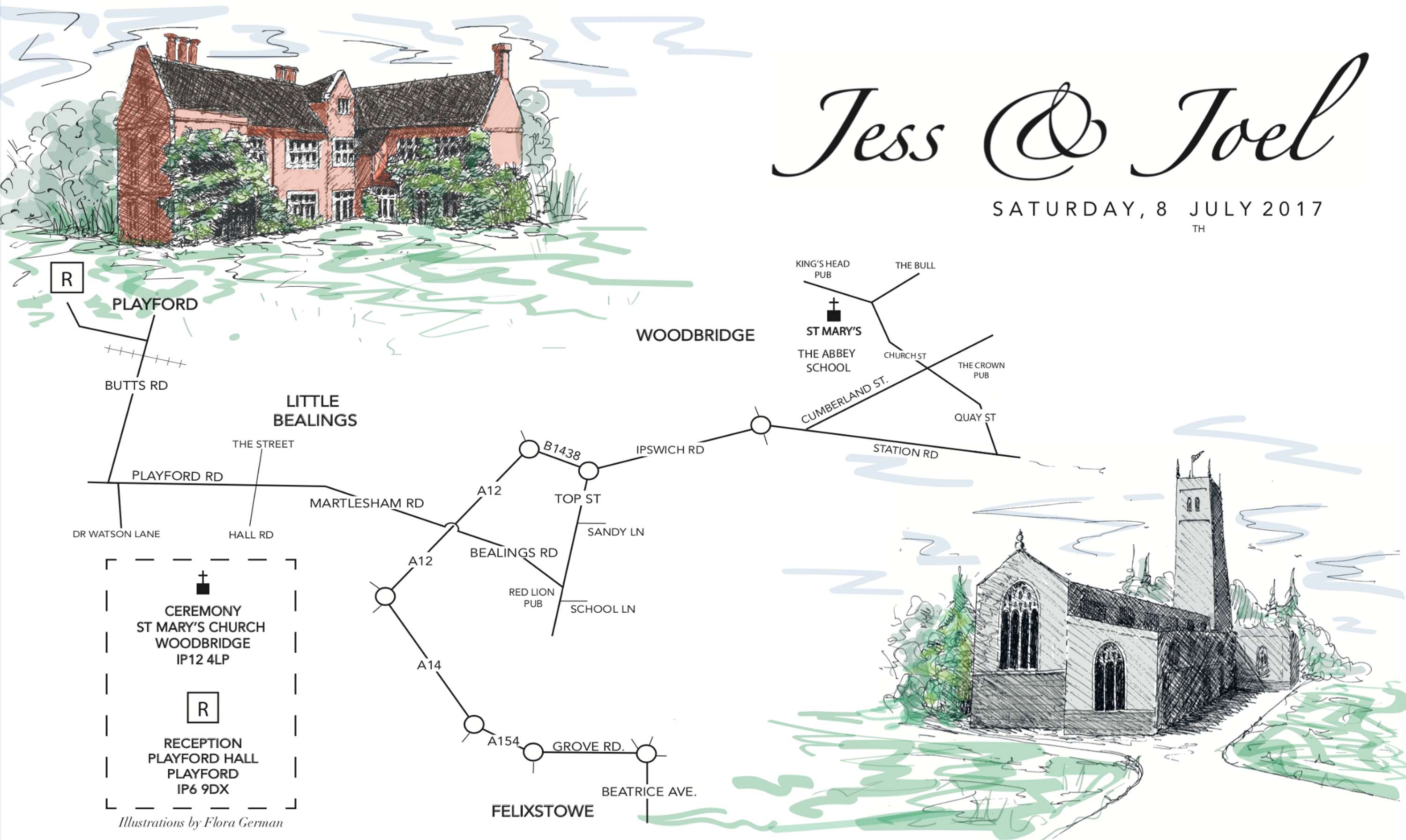 Illustrated Wedding Map by Flora German