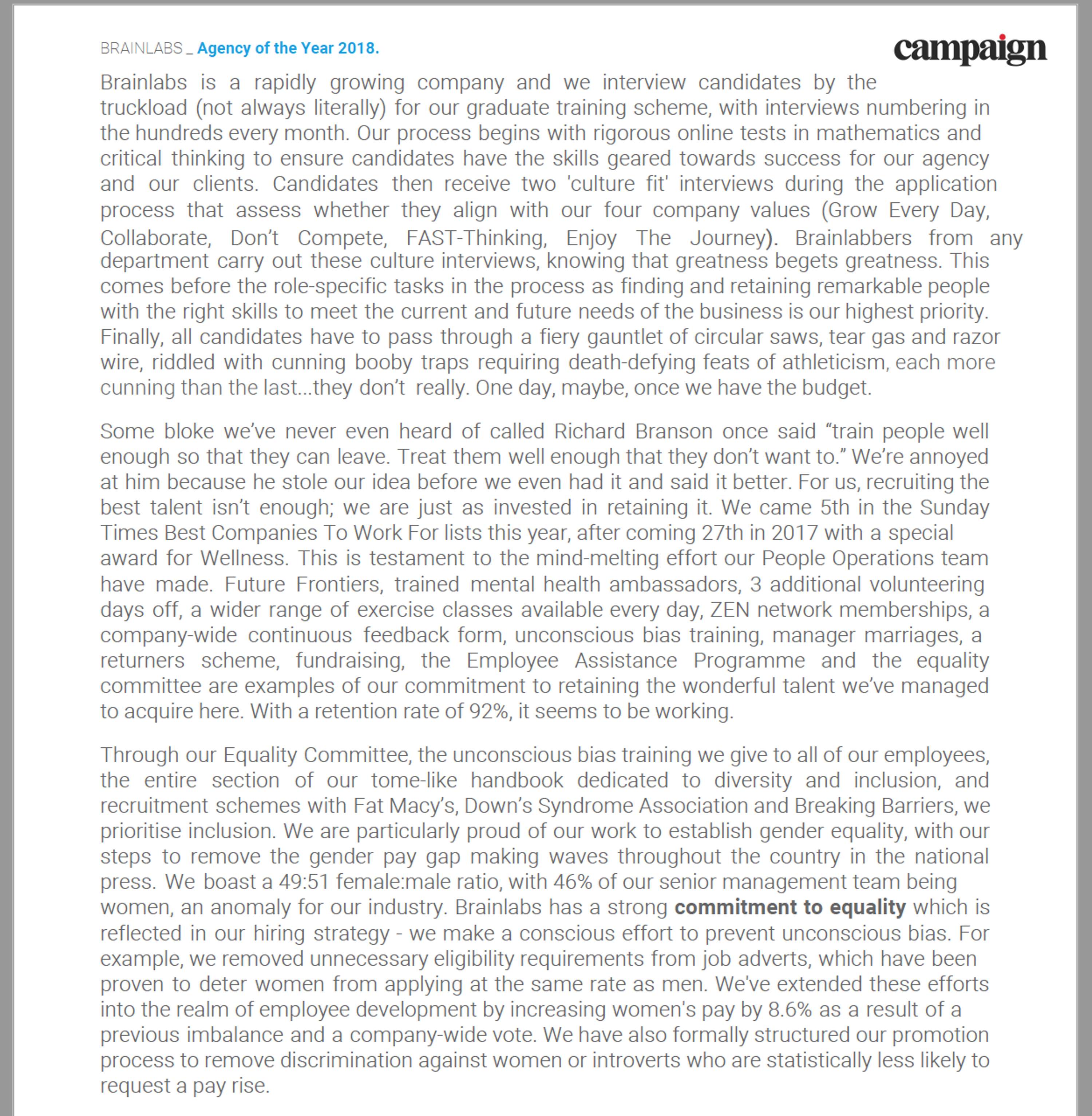 Brainlabs | Award Submission Extract by Rory Jones