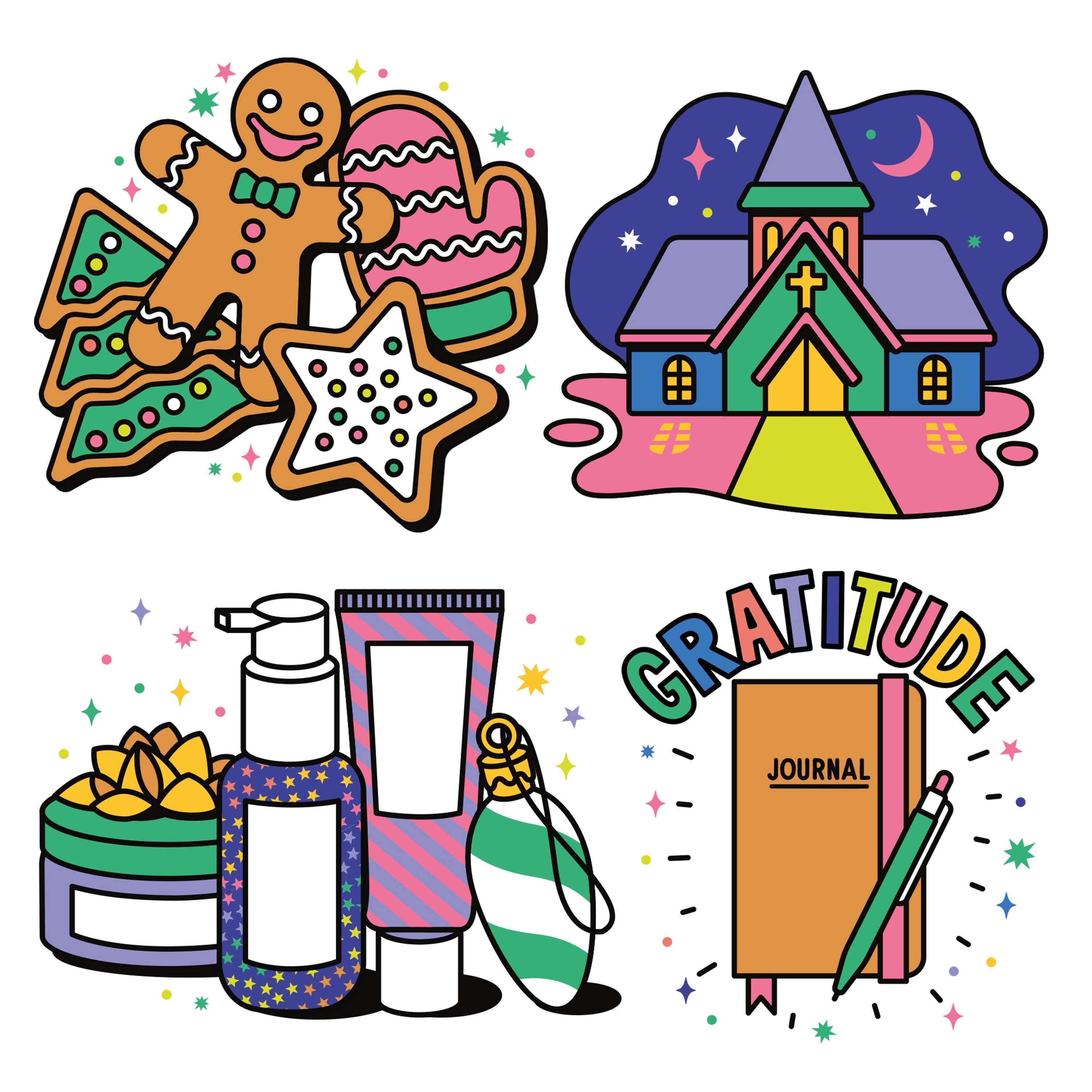 Christmas themed spot illustrations for The Salvation Army website and magazine "Peer" by Season of Victory - Linda Baritski - instagram: @seasonofvictory