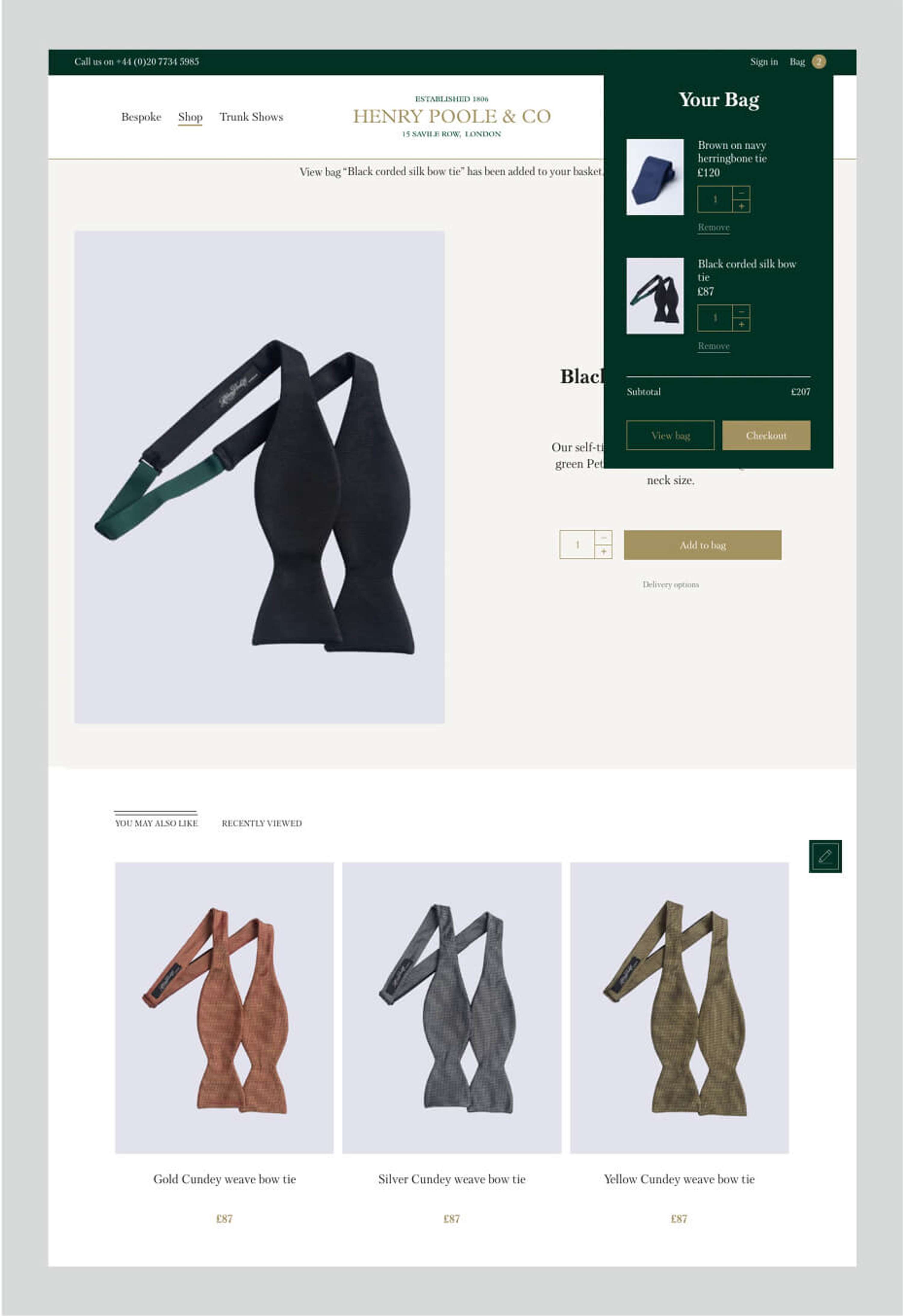 Henry Poole & Co ecommerce website by Deep